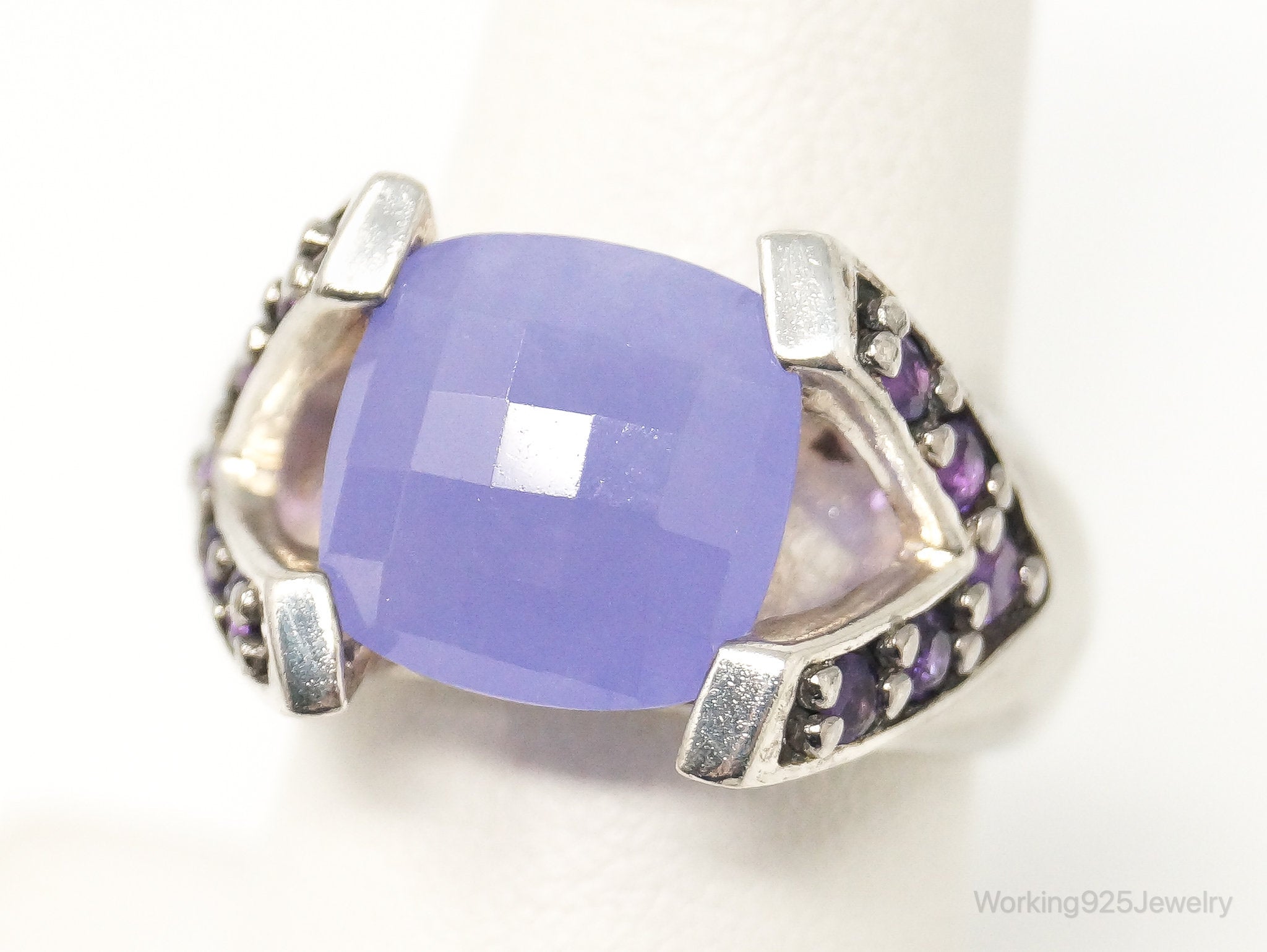 Vintage Lavender Chalcedony Amethyst Sterling Silver Ring - Size 8