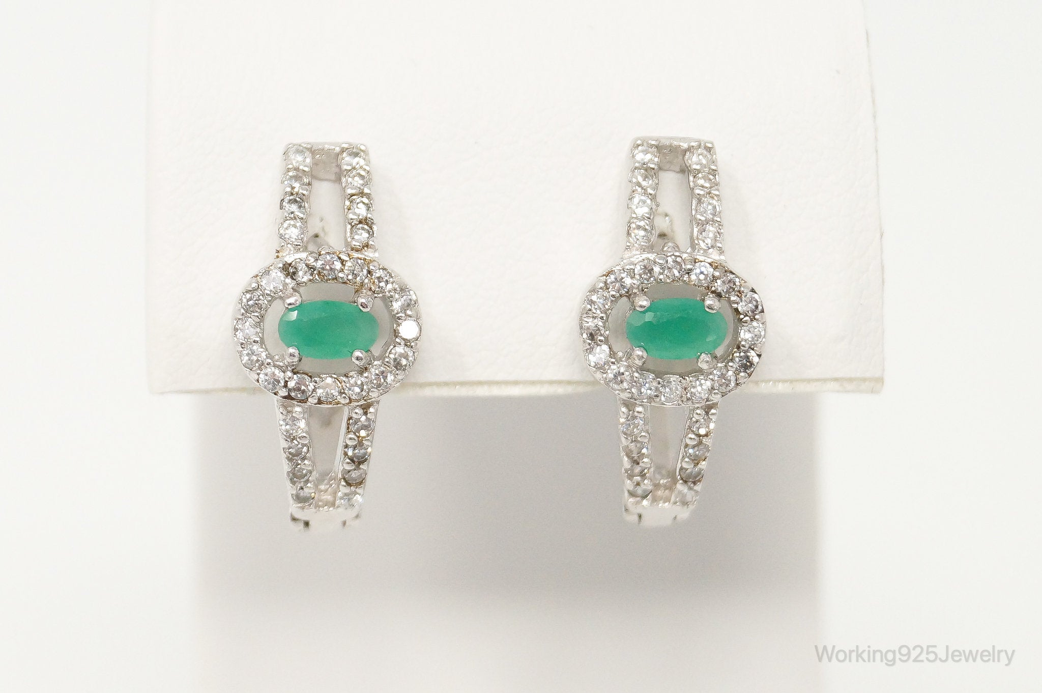 Vintage Emerald Cubic Zirconia Sterling Silver Earrings