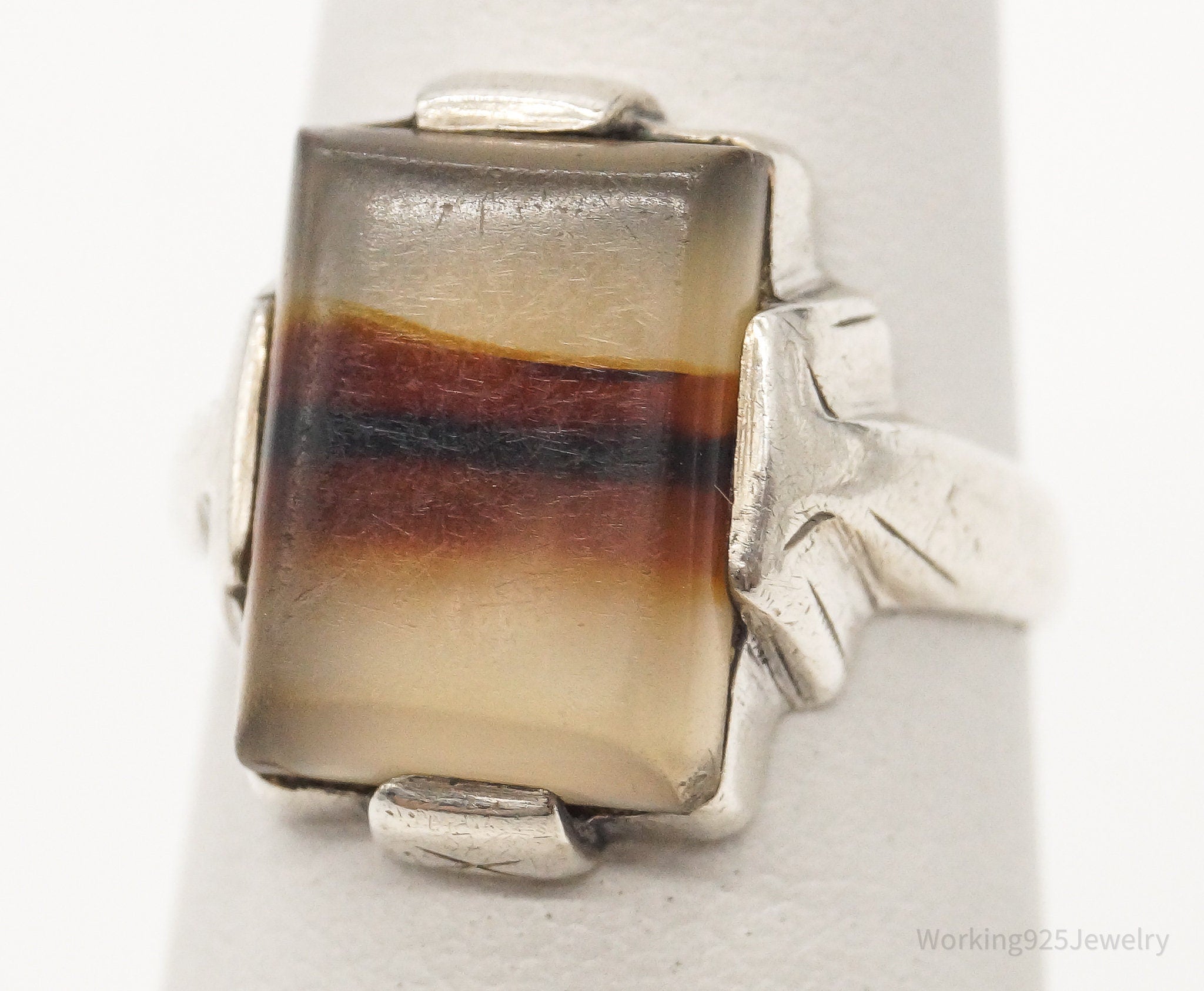 Antique Agate Sterling Silver Ring Size 4.75