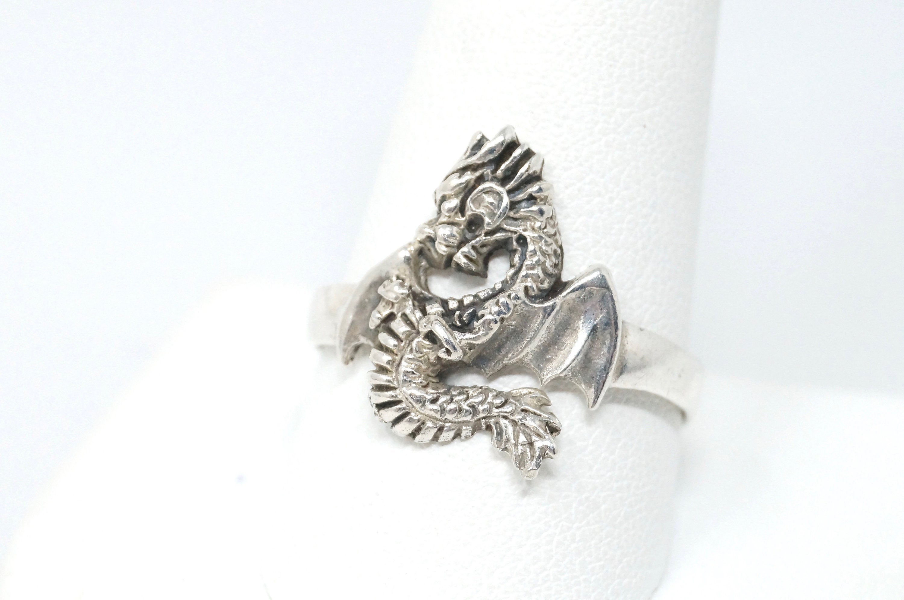 Amazing Vintage Flying Magical Dragon Sterling Silver Ring - Size 11