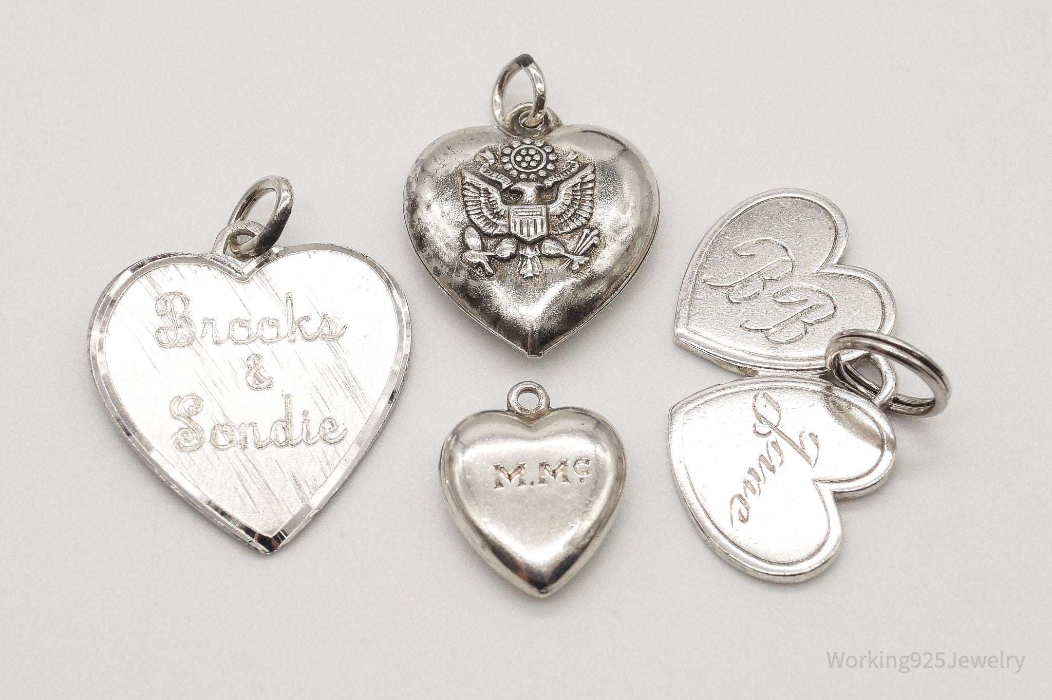 Antique Puffy Hearts Sterling Silver Charms Set Lot