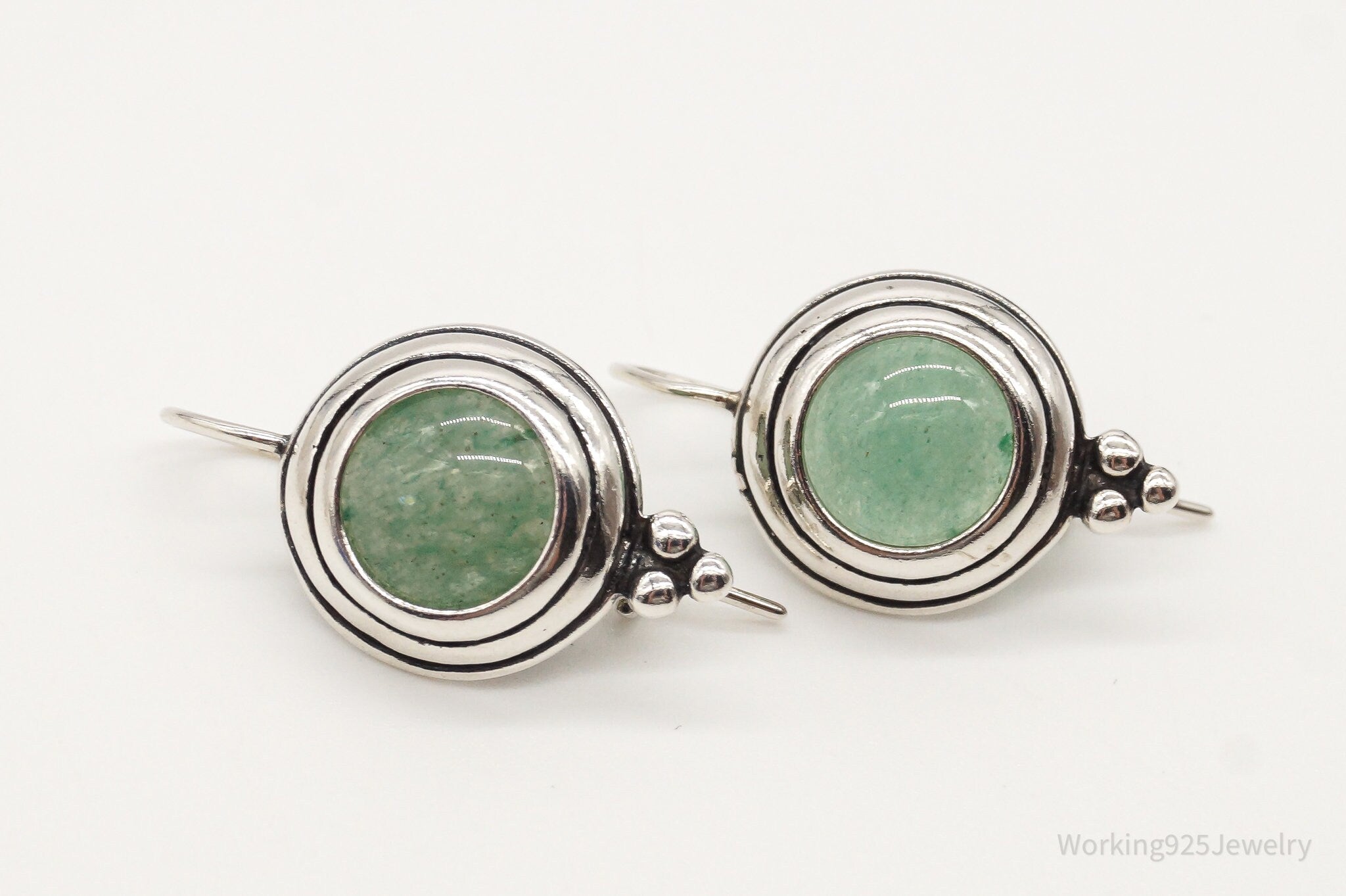 Vintage Designer Green Aventurine Sterling Silver Earrings
