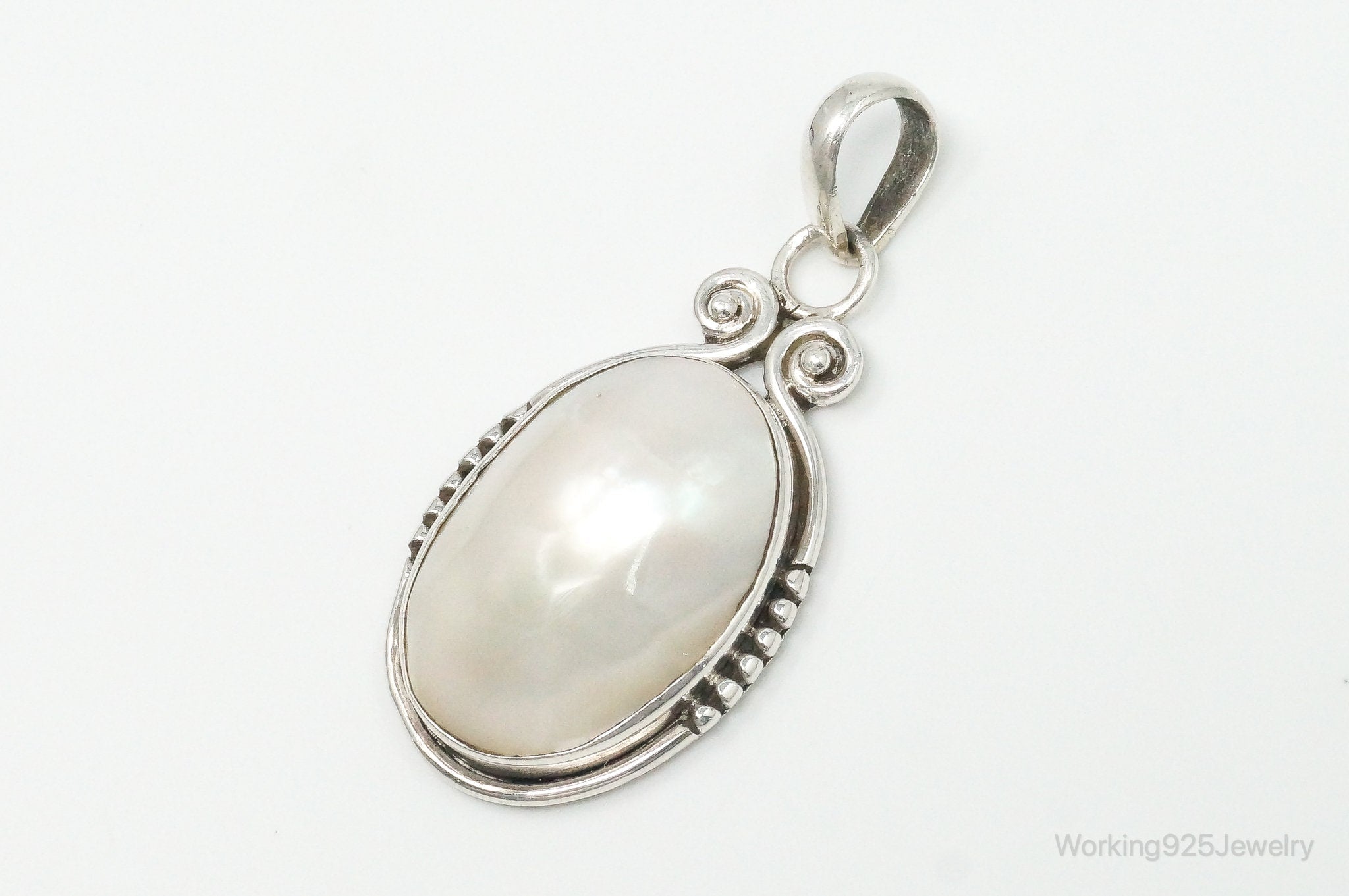 Large Vintage 2024 Pearl Sterling Silver Pendant