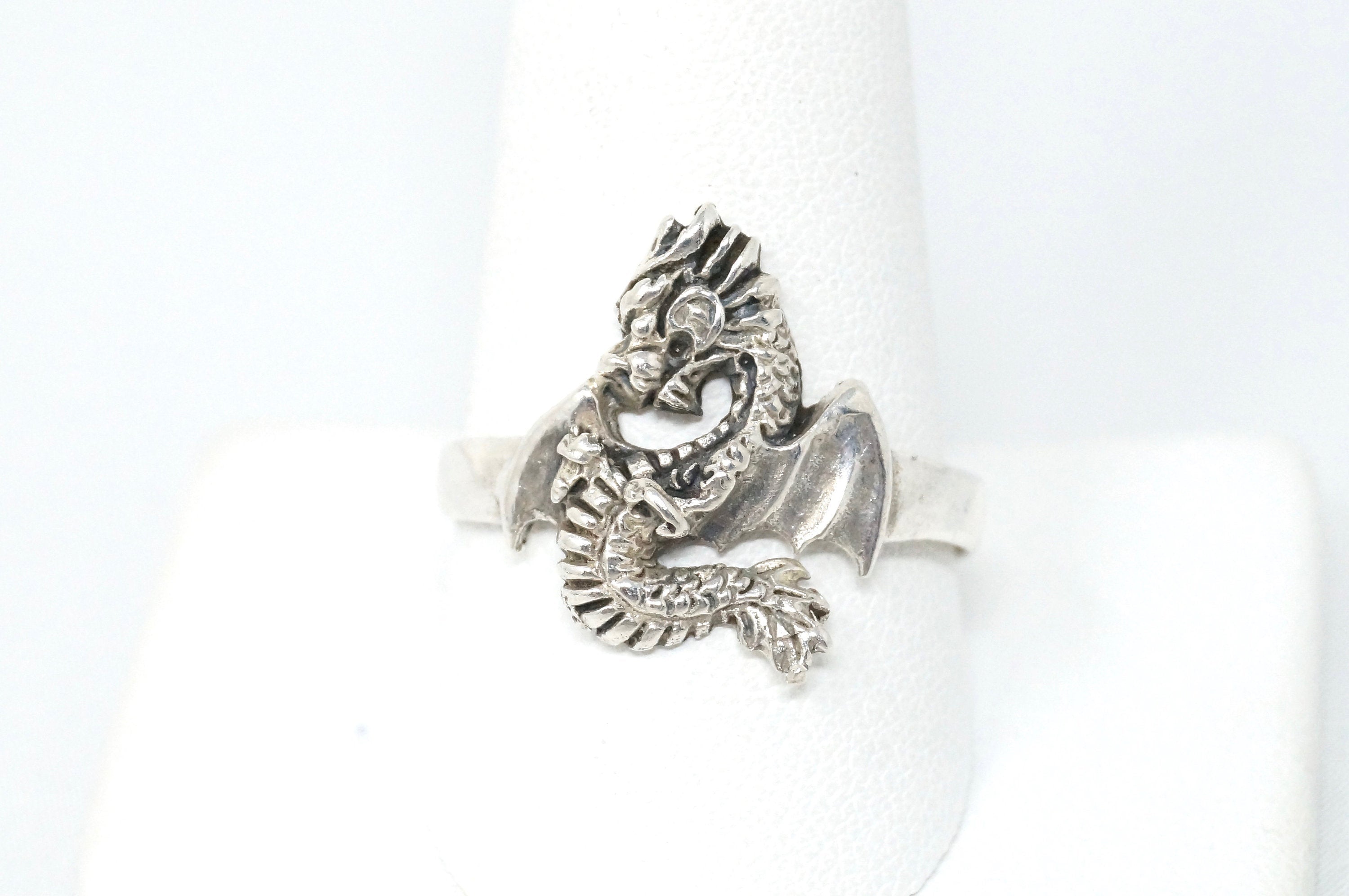 Amazing Vintage Flying Magical Dragon Sterling Silver Ring - Size 11