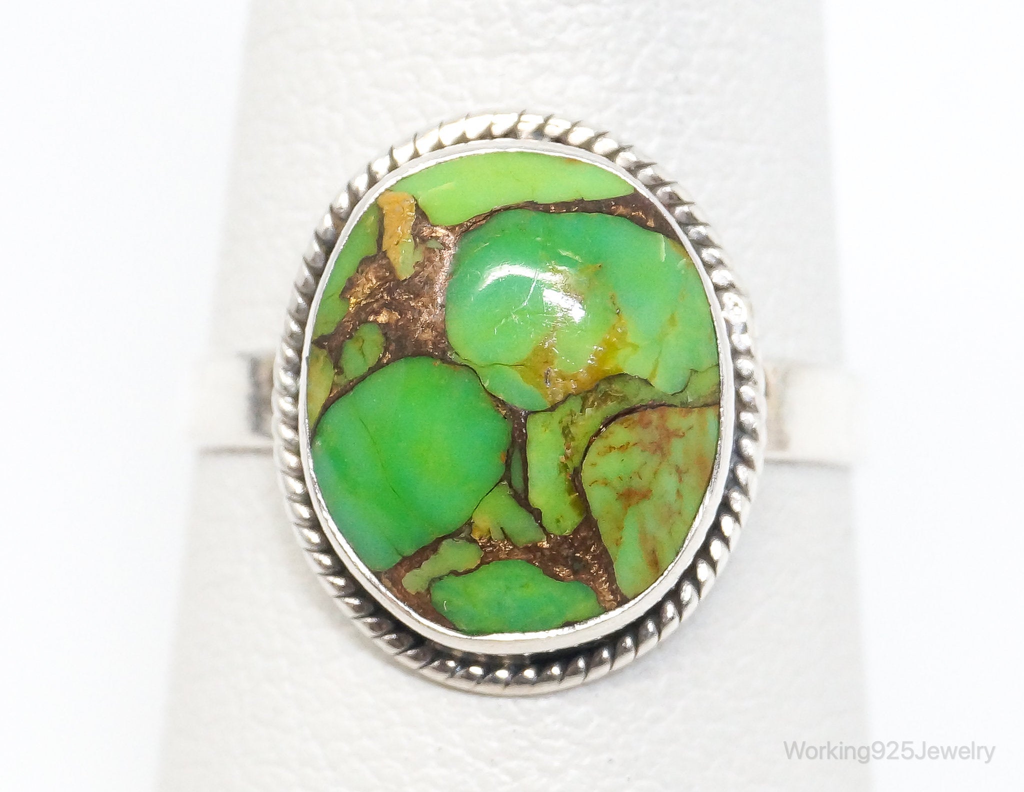 VTG Native American Unsigned Green Turquoise Sterling Silver Ring SZ 6.5