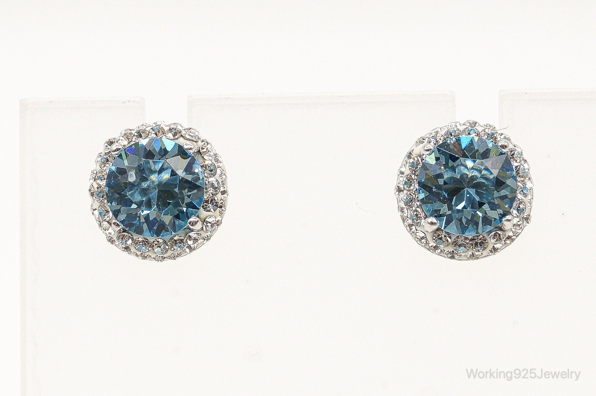 Designer Blue Topaz Cubic Zirconia Sterling Silver Earrings