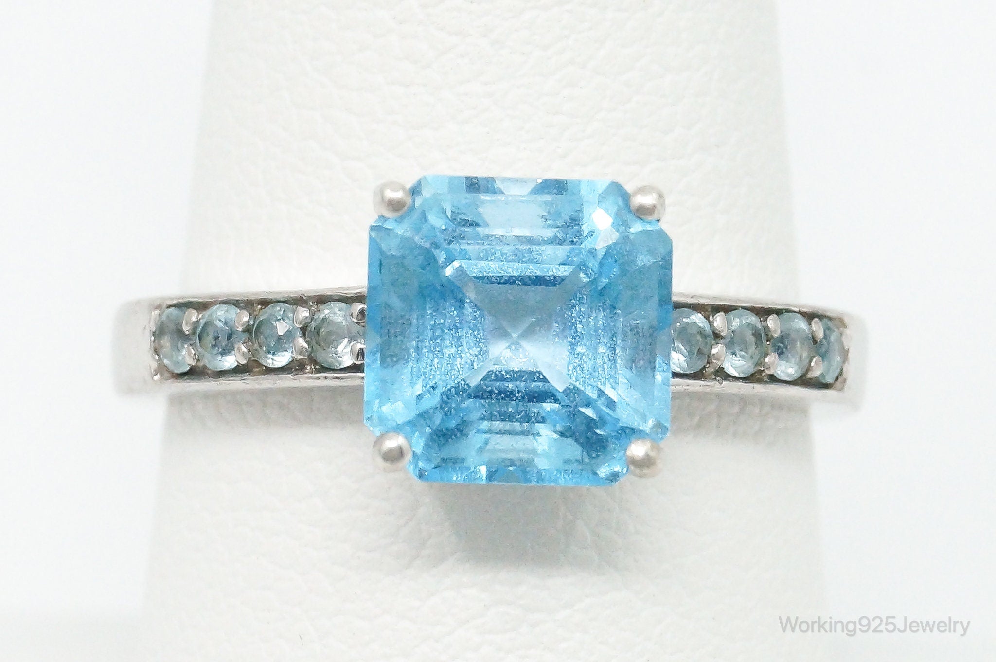 Blue Topaz Aquamarine Sterling Silver Ring - Size 8.25 Adjustable