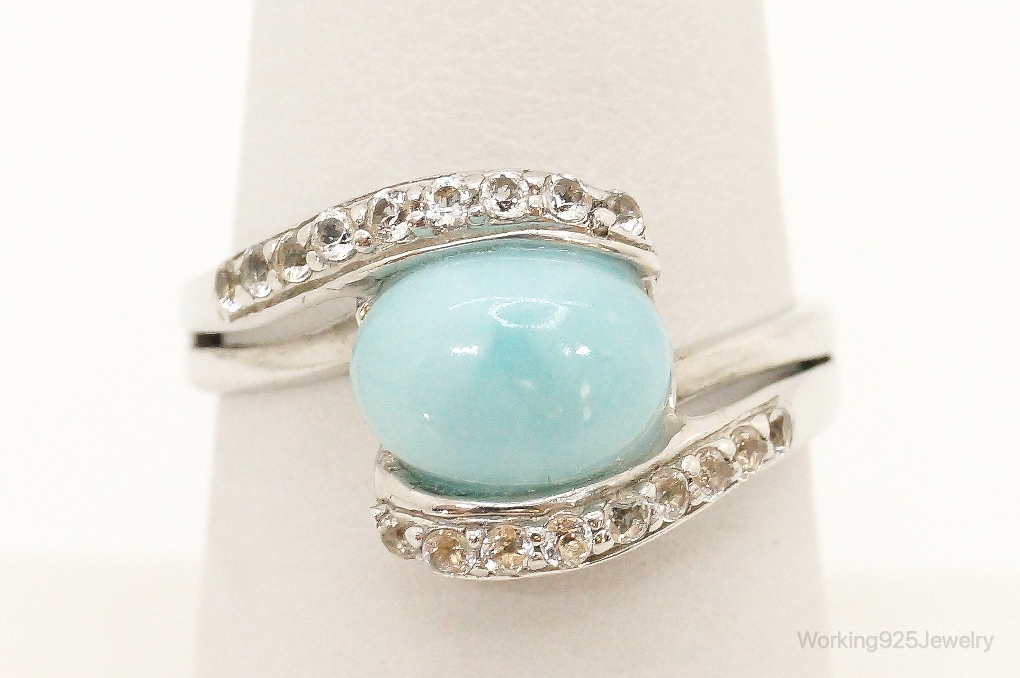 Blue Larimar Cubic Zirconia Sterling Silver Ring - Size 7