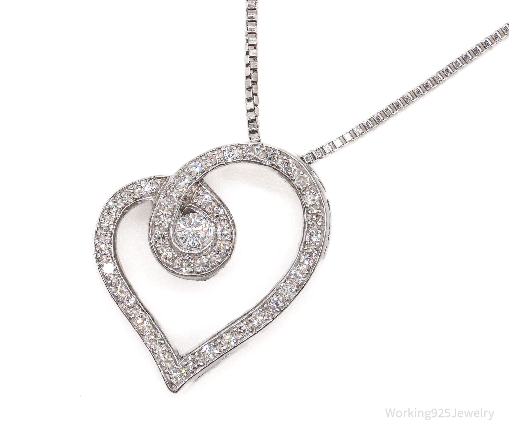 Vintage Diamond Heart Sterling Silver Necklace