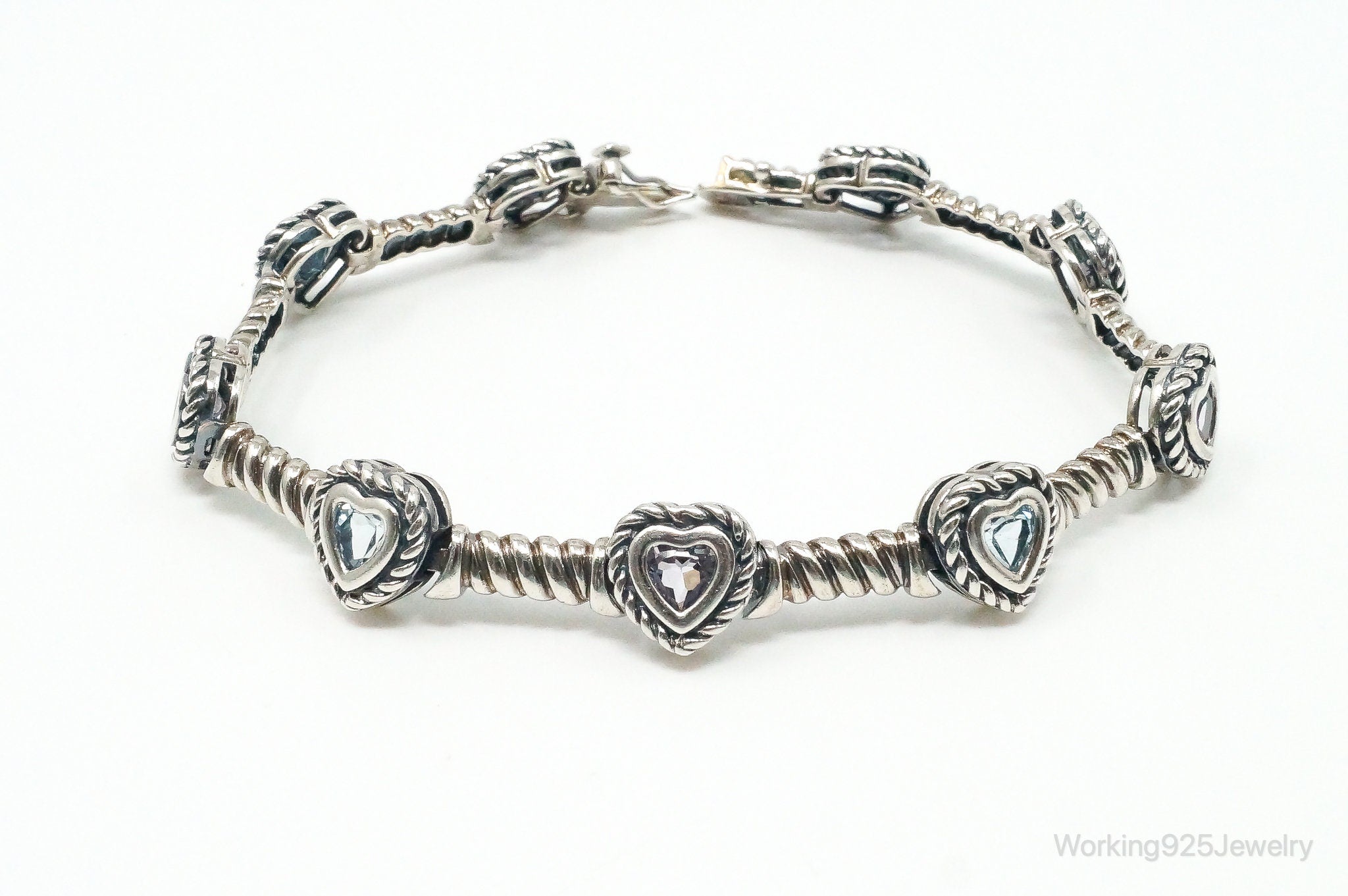 Designer Ross Simons Amethyst Blue Topaz Hearts Sterling Silver Bracelet