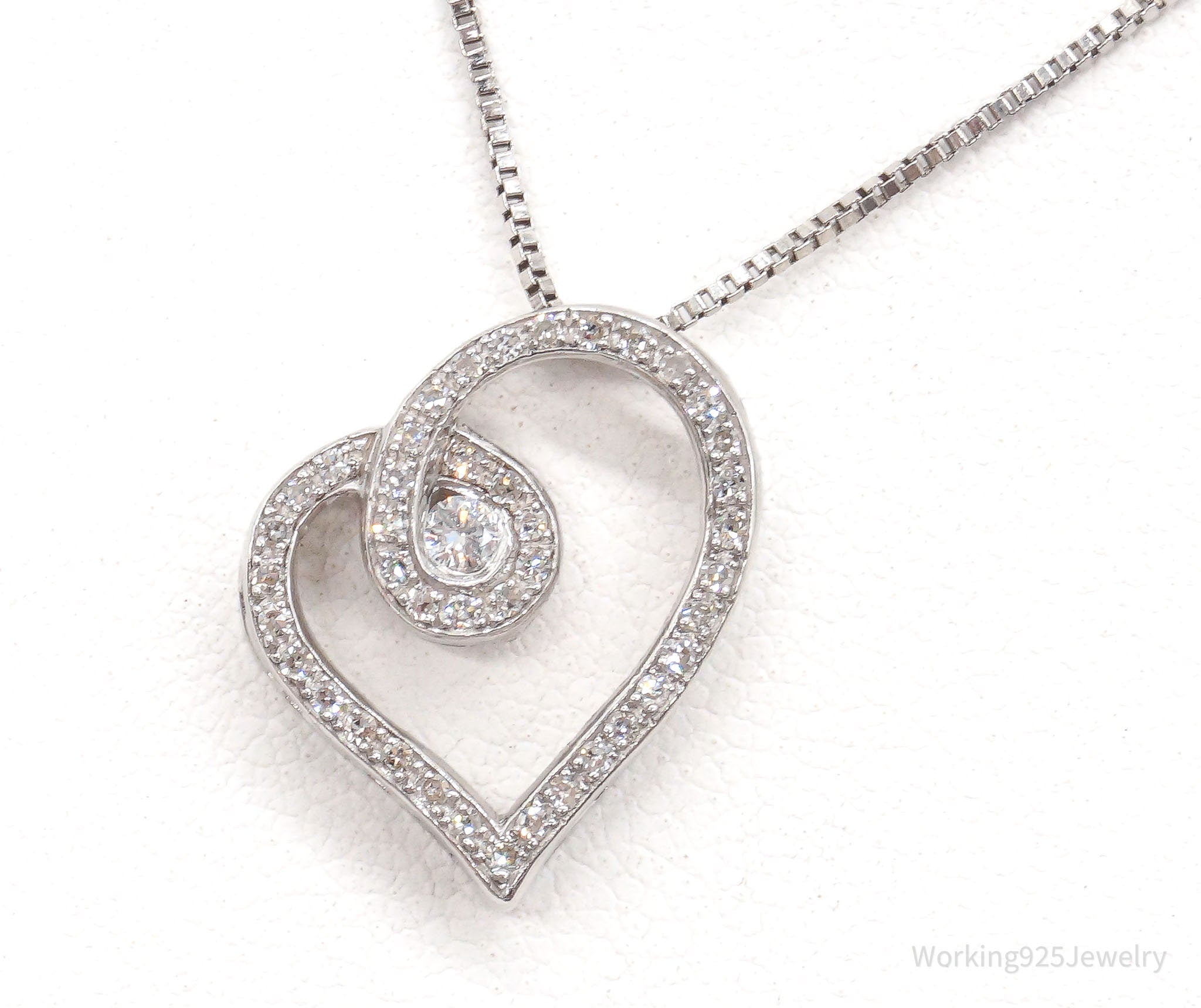 Vintage Diamond Heart Sterling Silver Necklace