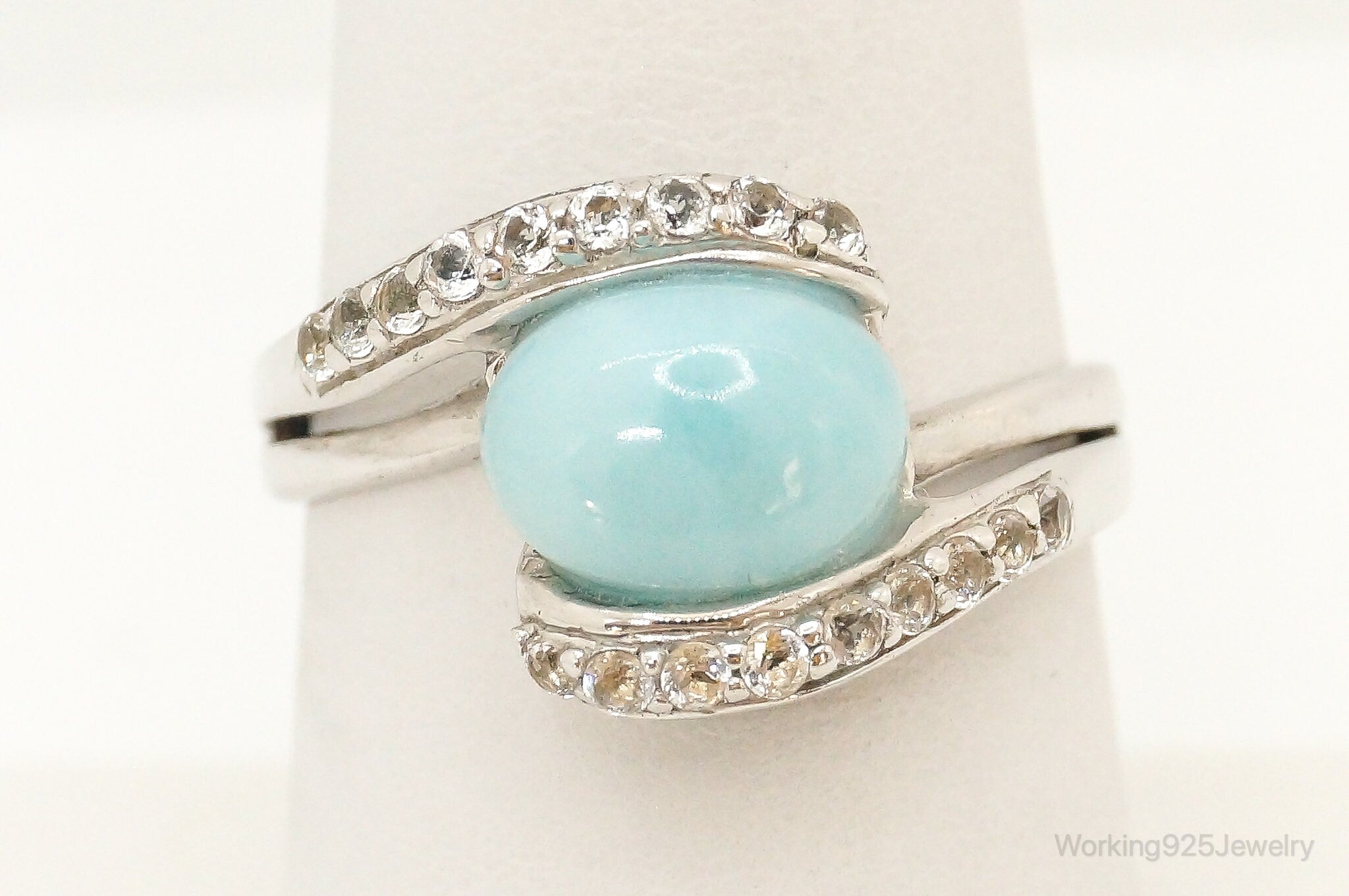 Blue Larimar Cubic Zirconia Sterling Silver Ring - Size 7