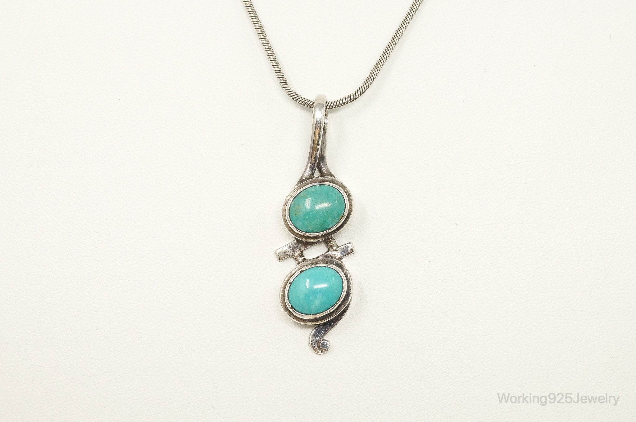 VTG Native American JS Turquoise Sterling Silver Necklace