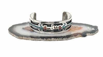 Vtg Native American Yei Bi Chei Turquoise Coral Sterling Silver Cuff Bracelet