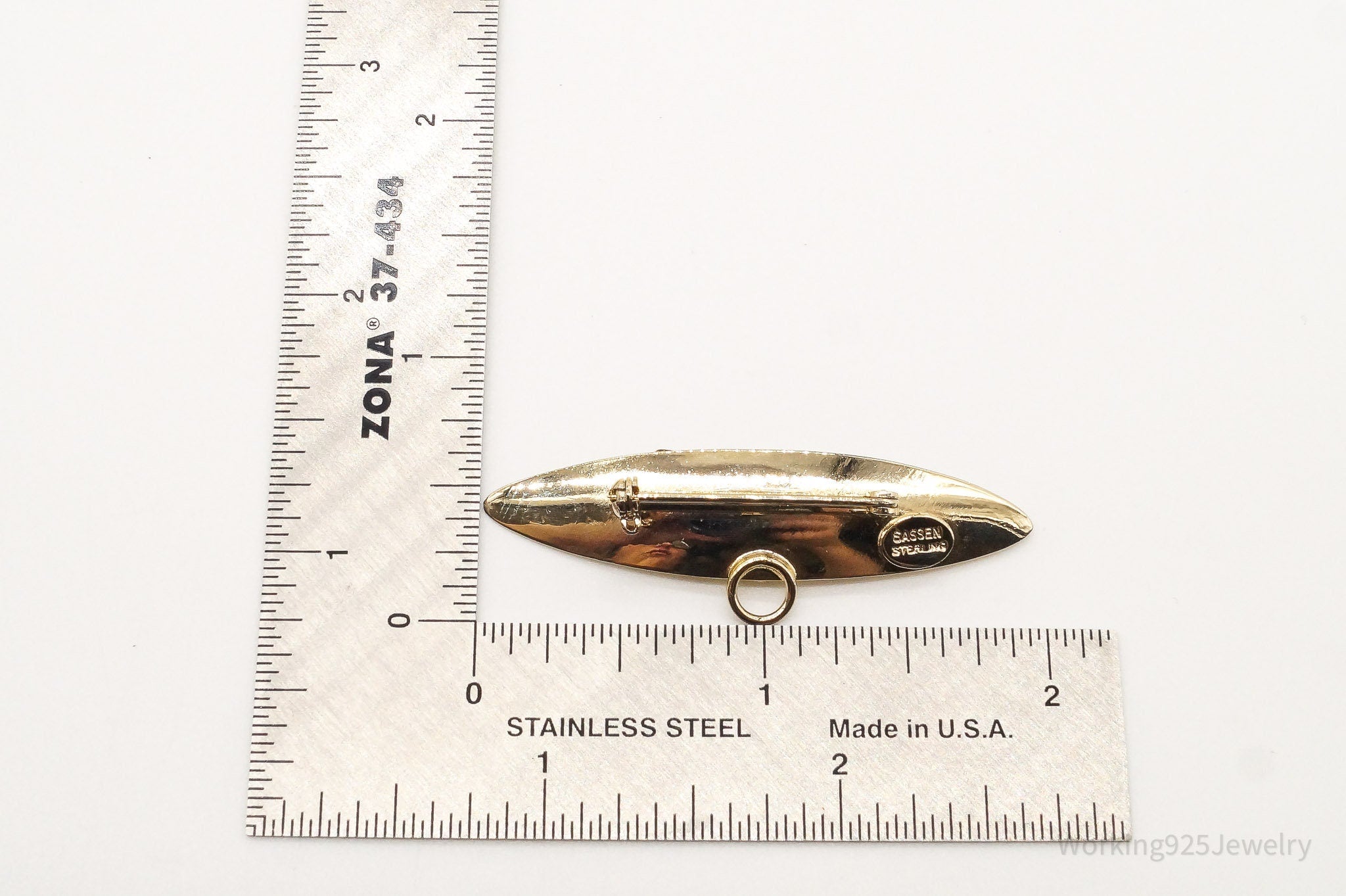 1940s Vintage Designer Sassen Gold Vermeil Sterling Silver Brooch Pin