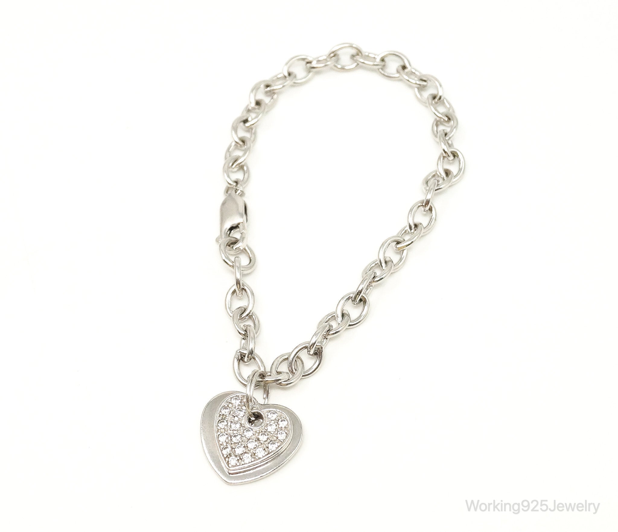 Designer Ross Simons Cubic Zirconia Heart Sterling Silver Bracelet