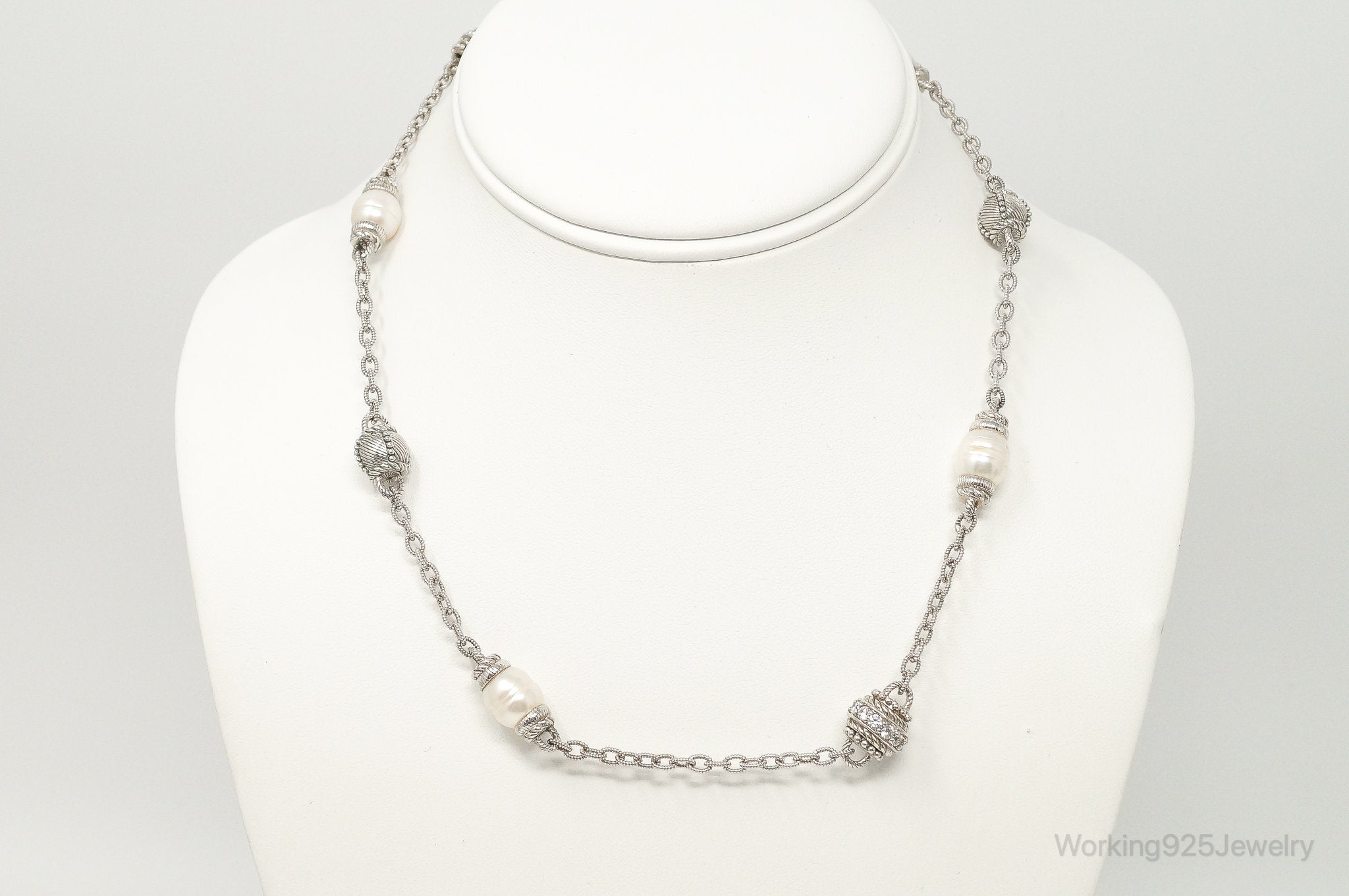 Designer Judith Ripka Cubic Zirconia Pearl Sterling Silver Necklace