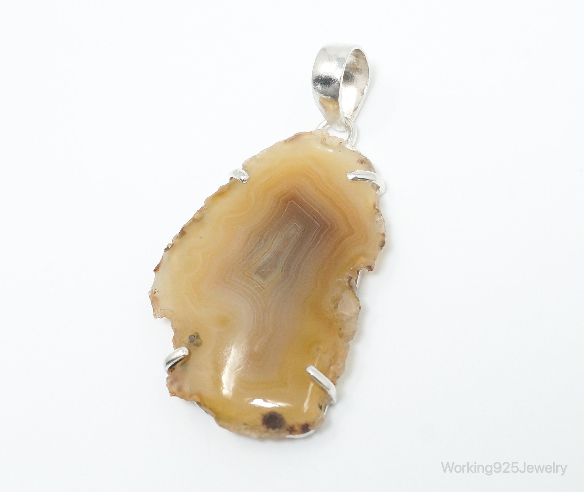 Vintage outlet Large Agate Sterling Silver Necklace Pendant