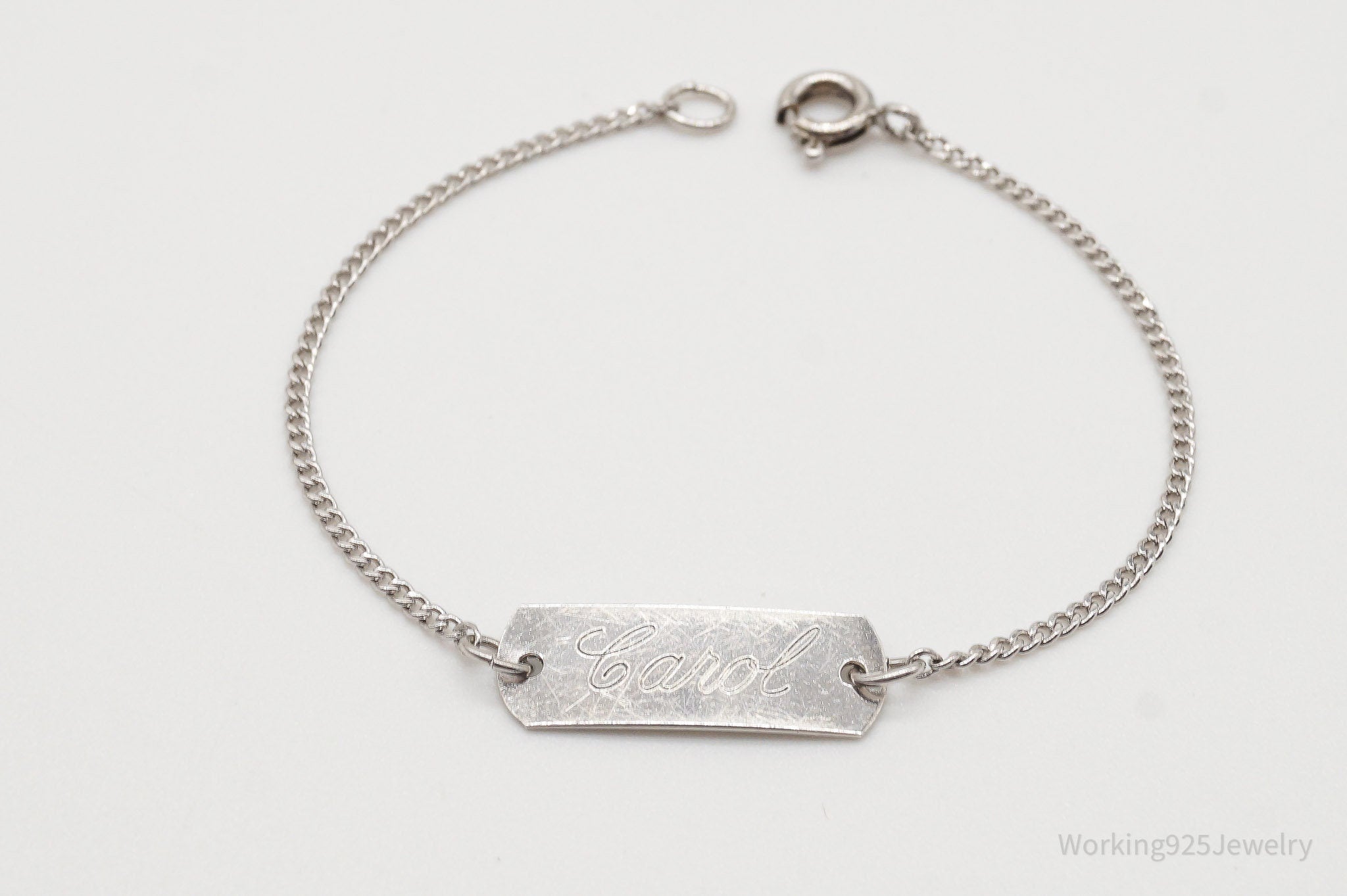 Antique "Carol" Engraved Name ID Bar Sterling Silver Bracelet