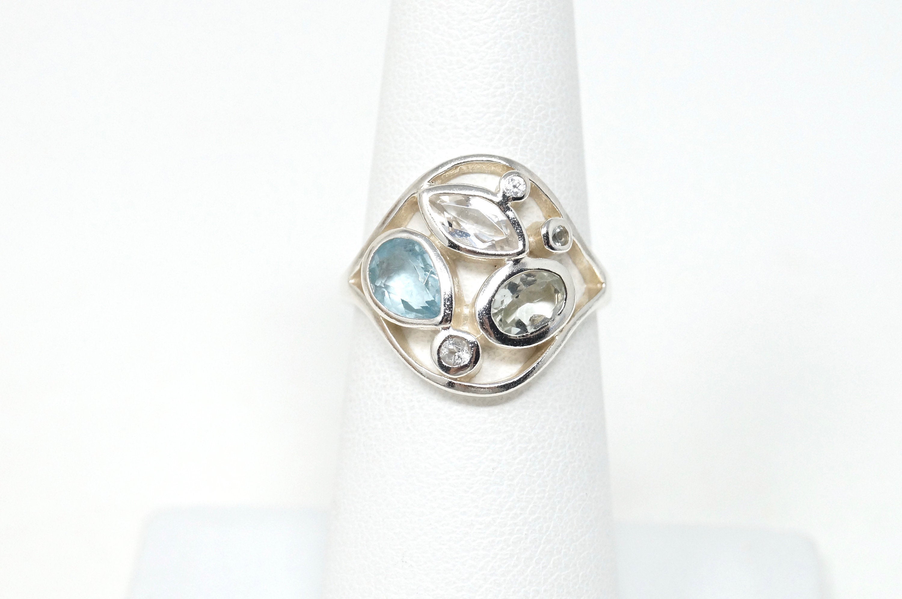 Elegant Vintage Designer BOMA Blue Topaz Aquamarine Sterling Silver Ring Size 6