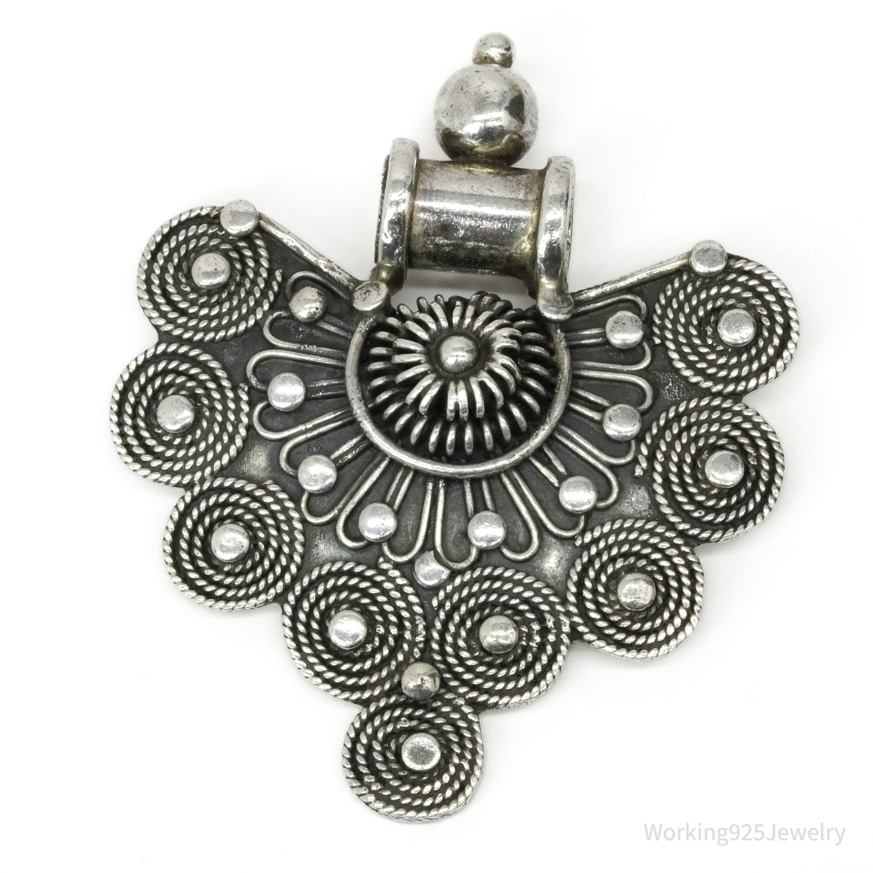 Vintage Large Filigree Ornate Sterling Silver Pendant