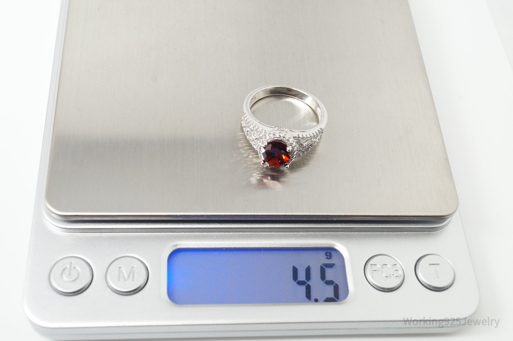 Vintage Art Deco Style Garnet CZ Sterling Silver Ring Size 8