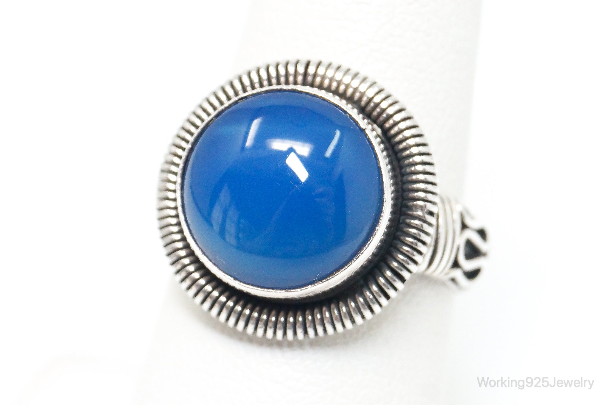 Vintage Large Blue Chalcedony Sterling Silver Ring - Size 6.75