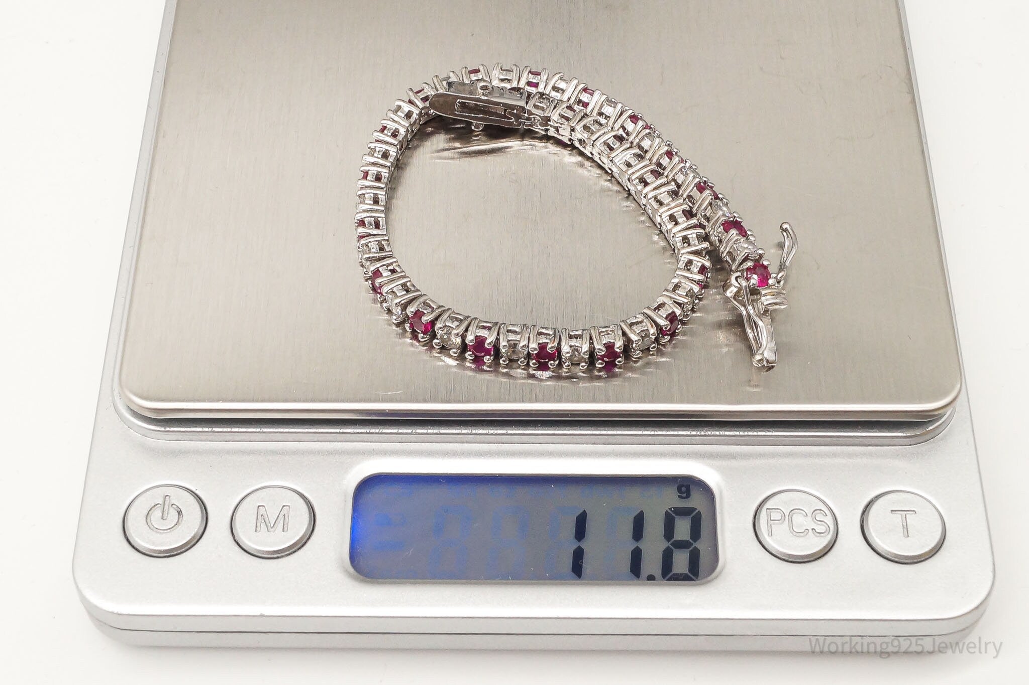 Vintage Ruby Cubic Zirconia Silver Tennis Bracelet