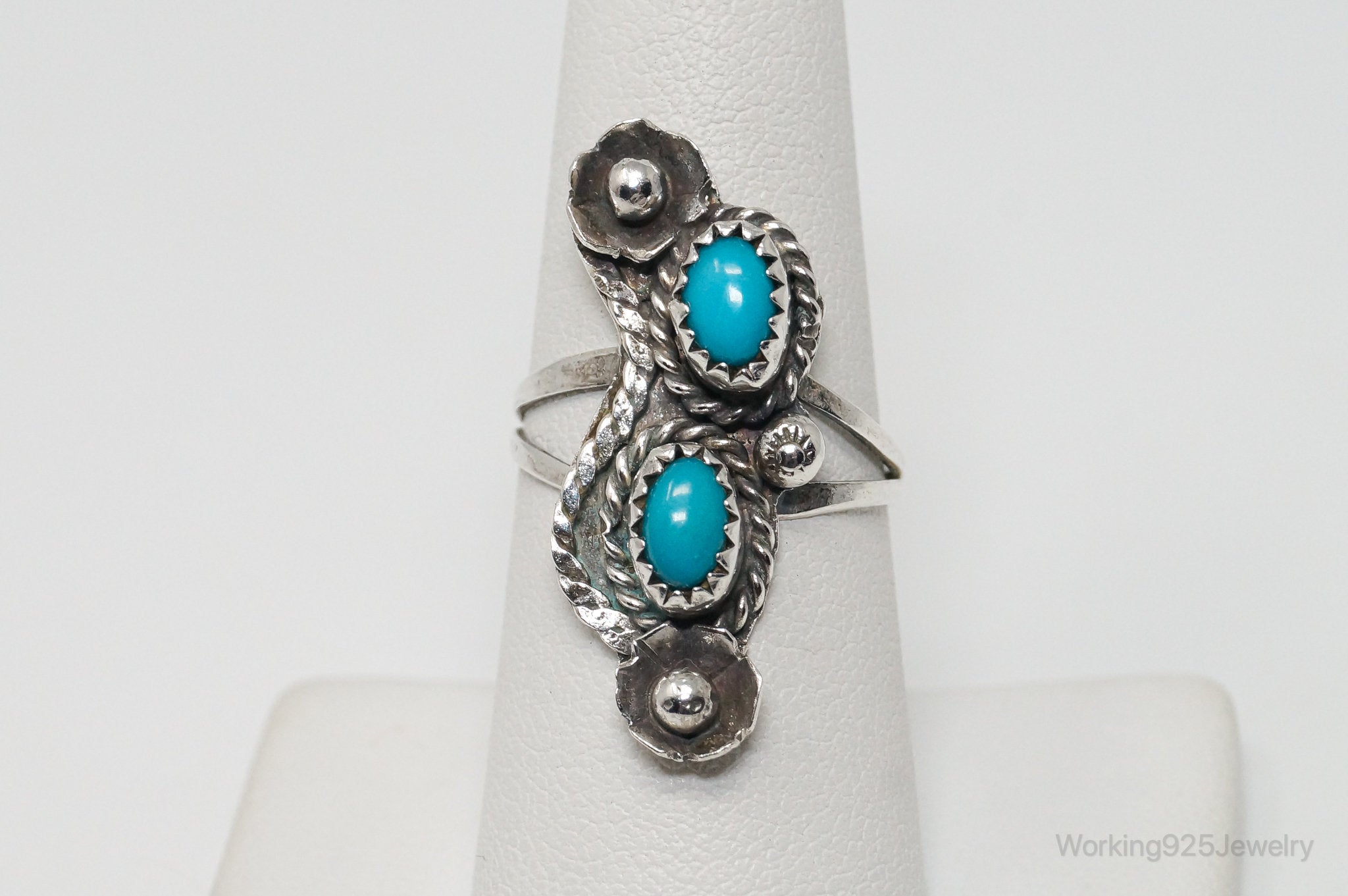 Vintage Native American Unsigned Turquoise Sterling Silver Ring - Sz 7.5