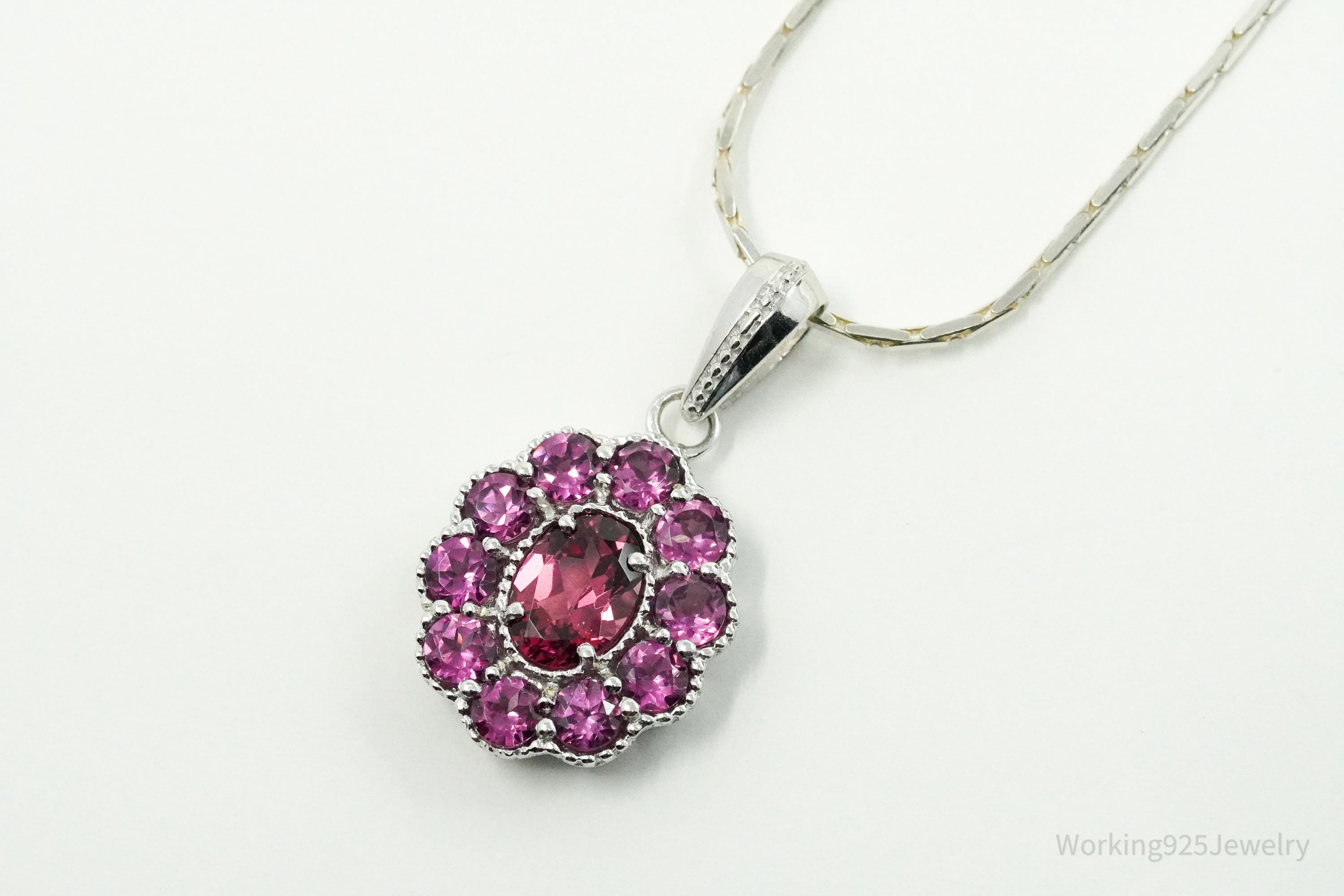 TGGC Pink Tourmaline Flower Sterling Silver Chain Necklace 18"
