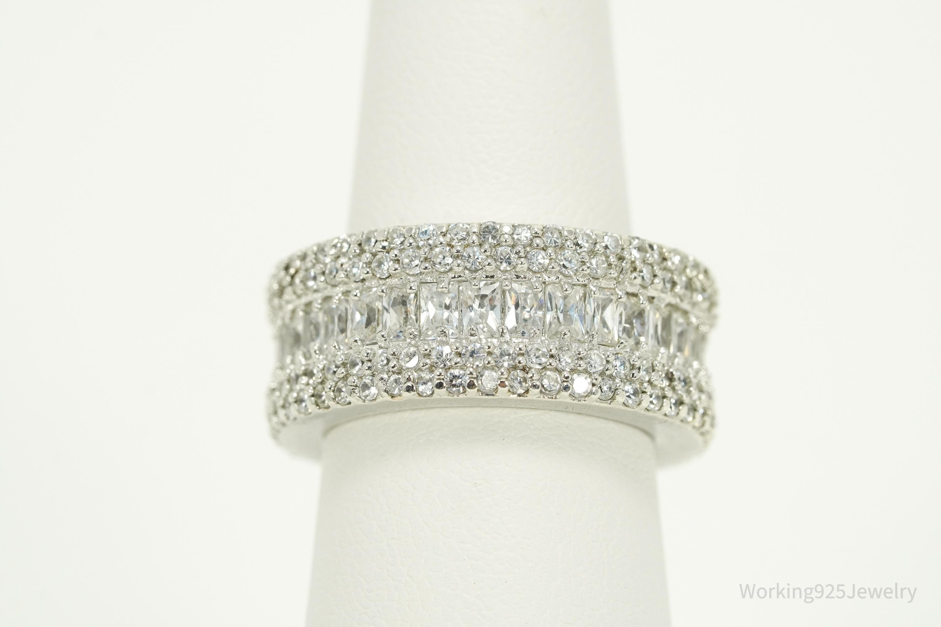 Vintage Cubic Zirconia Sterling Silver Band Ring - Size 7.25