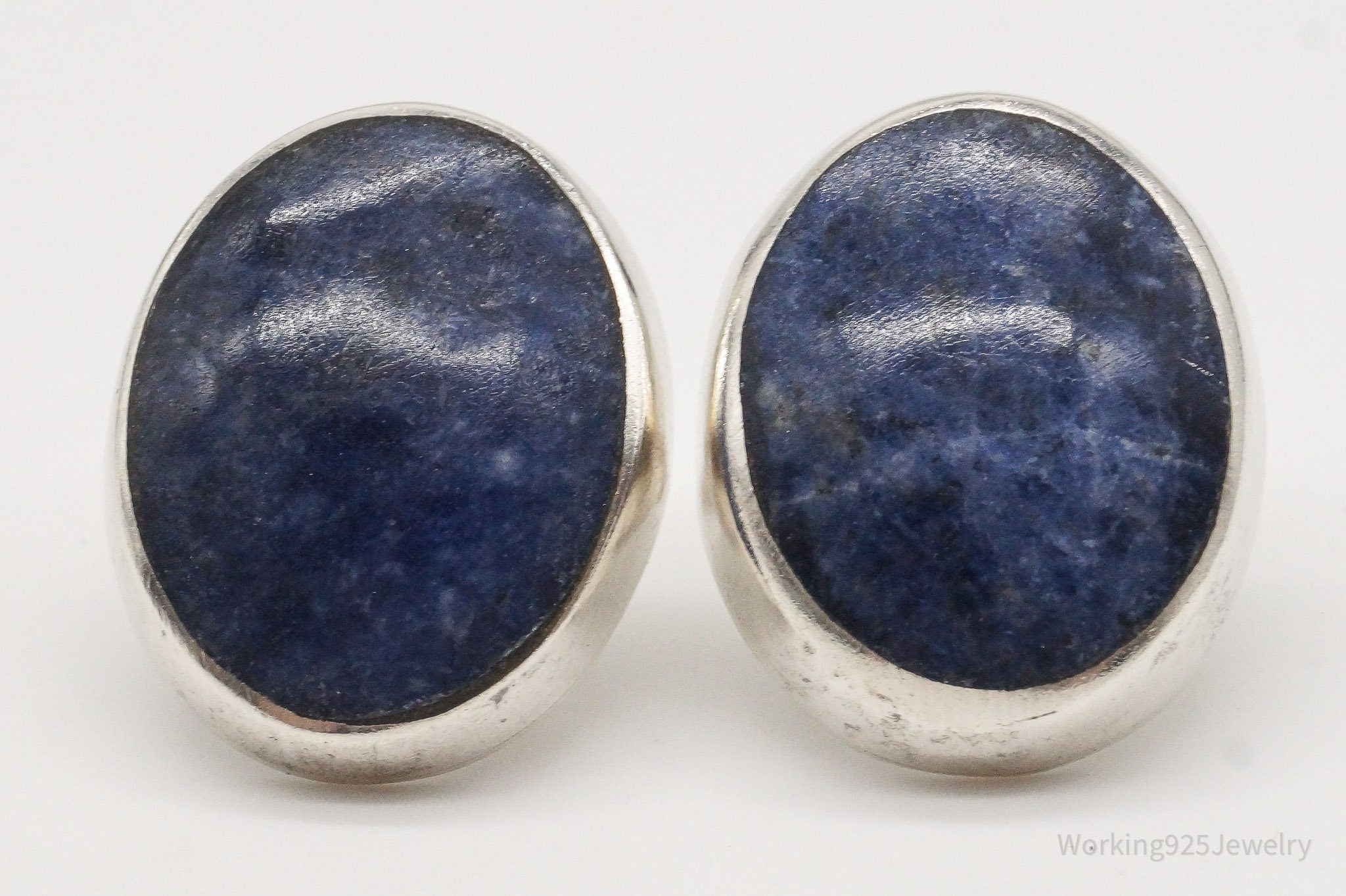 Vintage Mexico Sodalite Modernist Sterling Silver Earrings