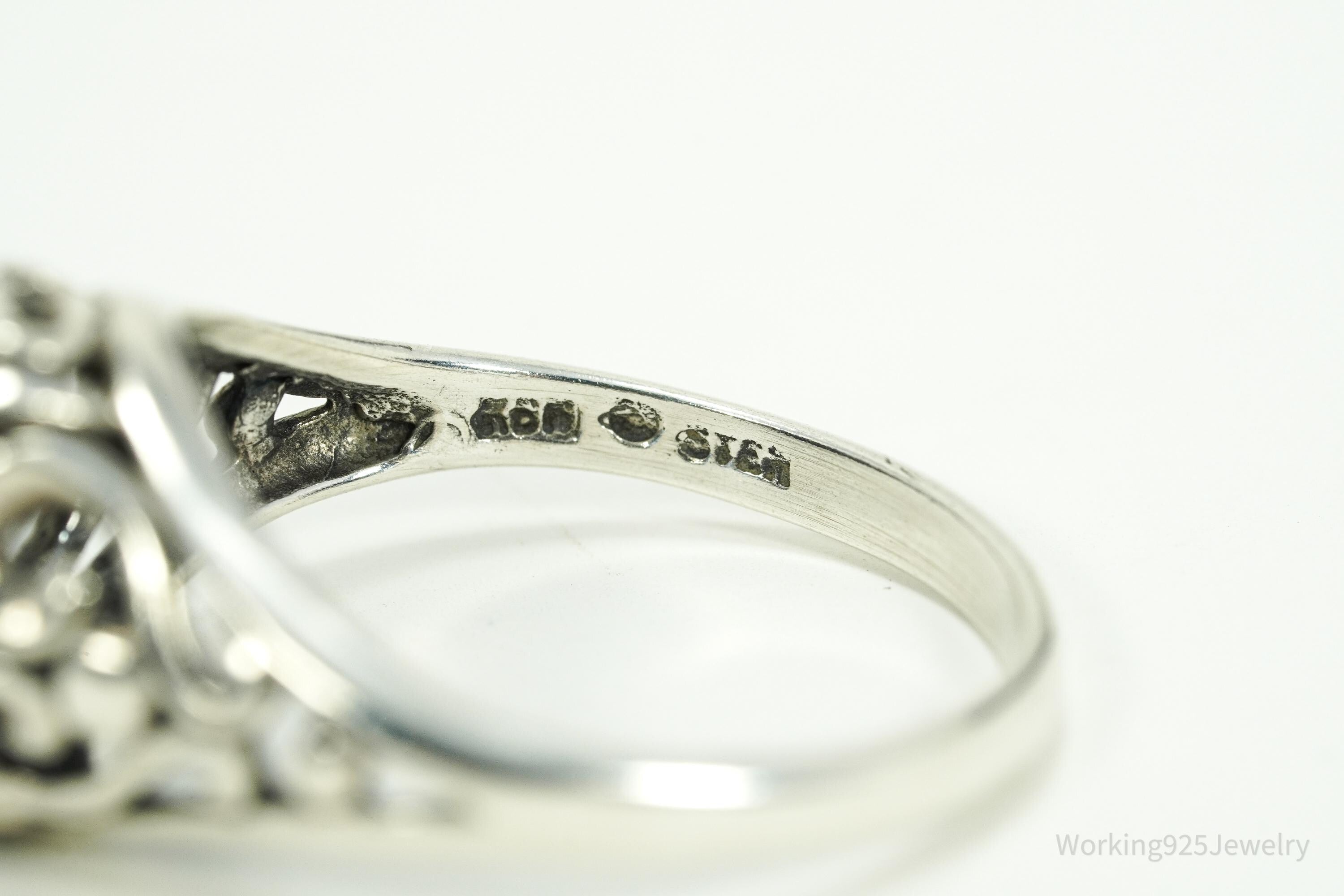 Vintage Designer Kabana Black Onyx Sterling Silver Ring - Size 8.25