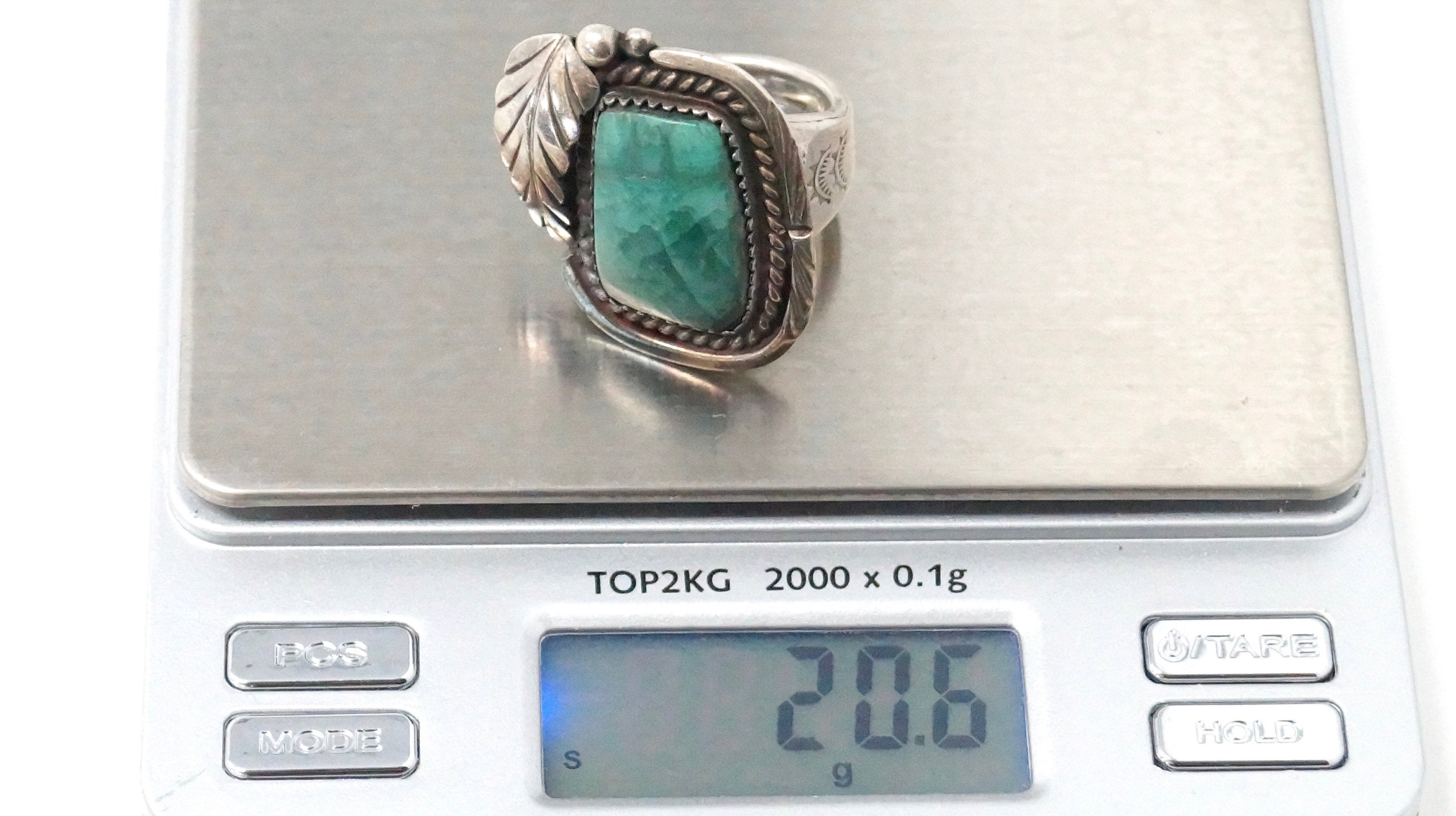 Vintage Large Green Turquoise Southwestern Handmade Sterling Silver Ring Sz 9.75