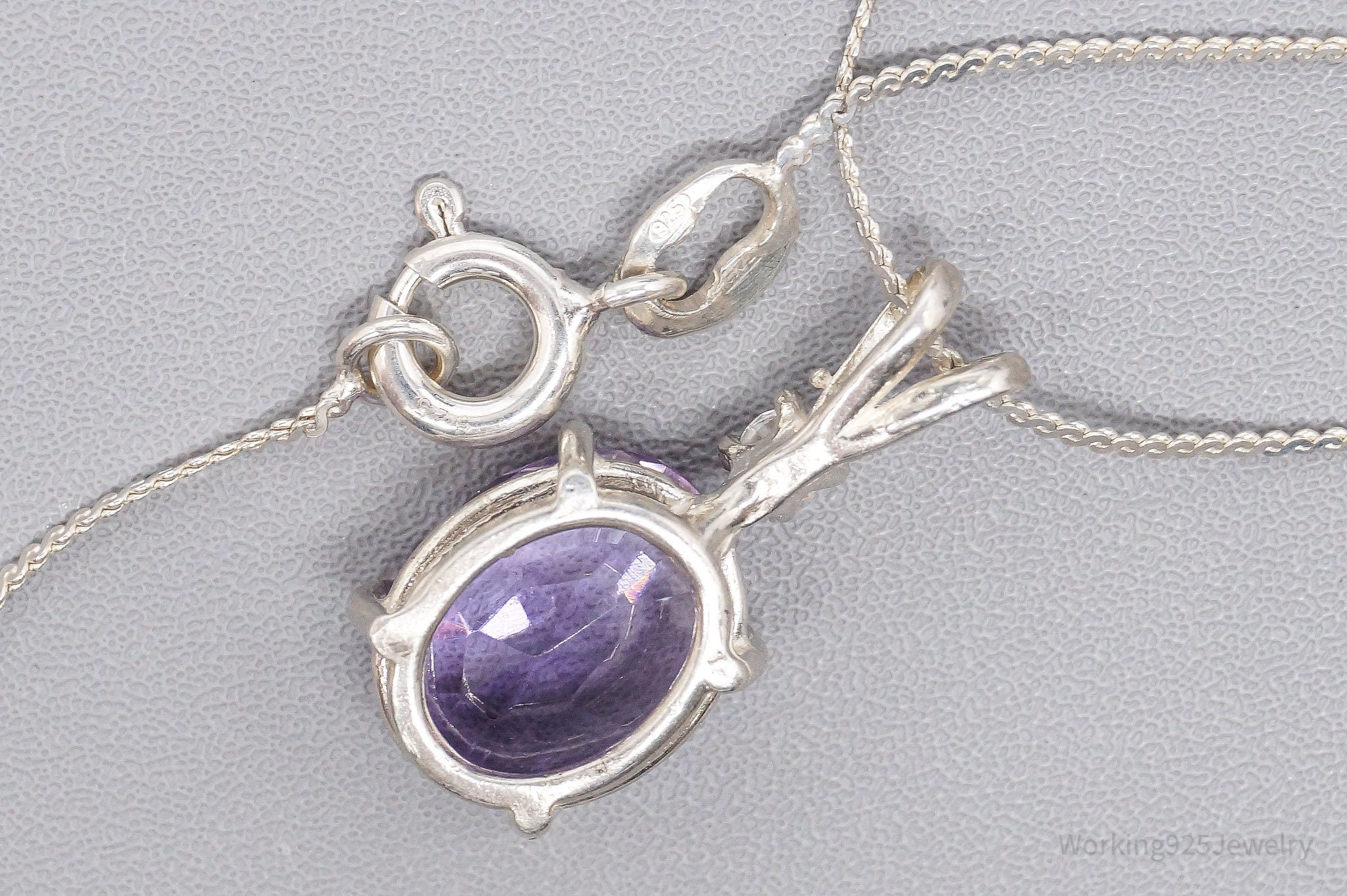 Vintage Amethyst Cubic Zirconia Sterling Silver Necklace 16"