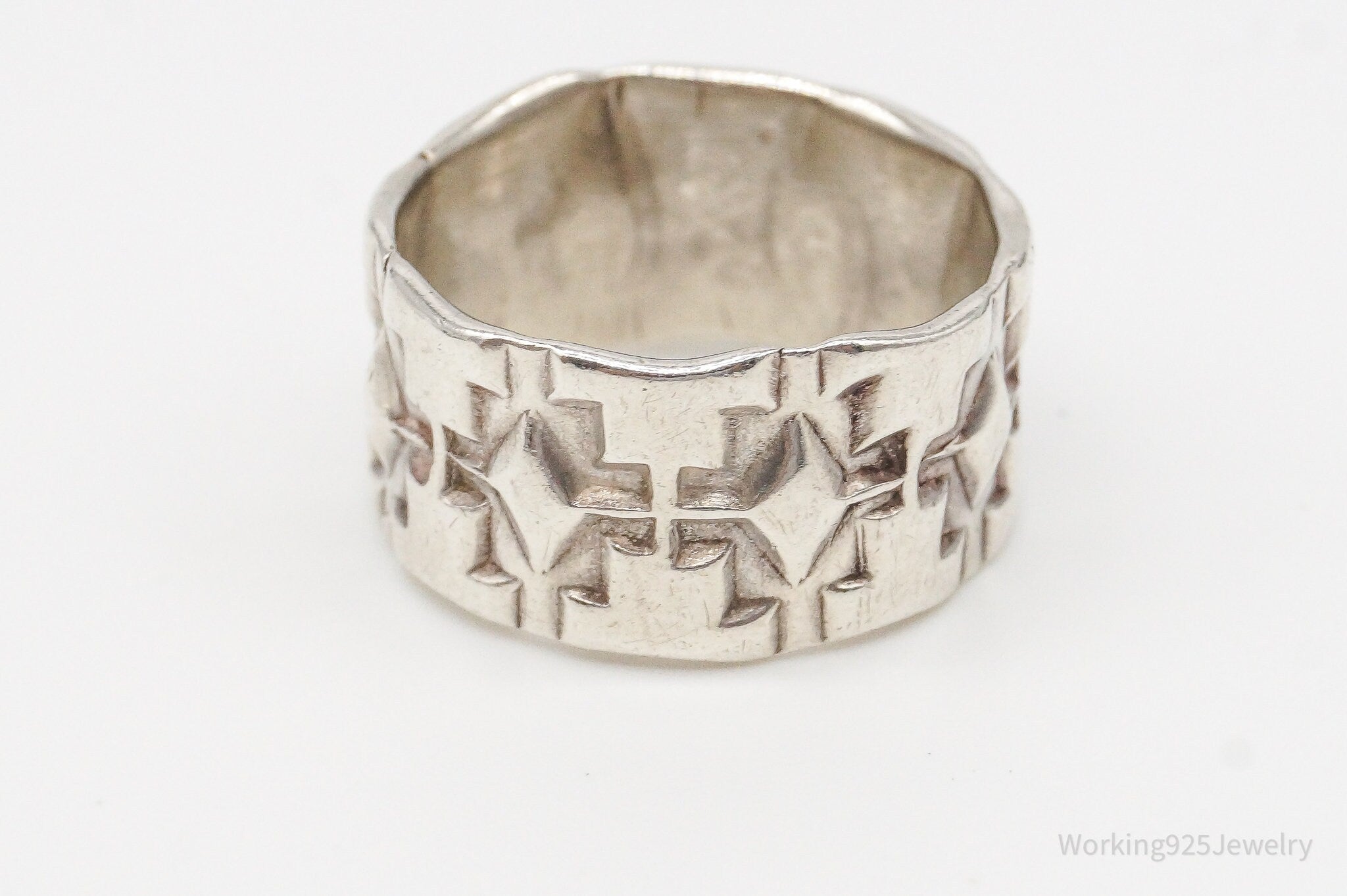 Vintage Native American Tribal Sterling Silver Band Ring - Size 6.25