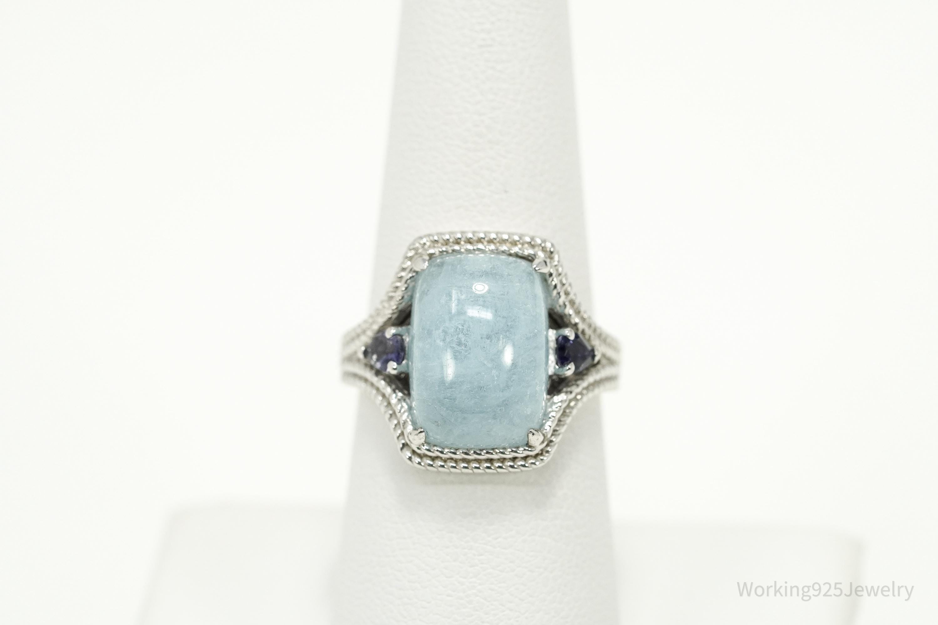 Vintage Sterling Silver Ring • Aquamarine & Tanzanite Accent Gemstones Size 7