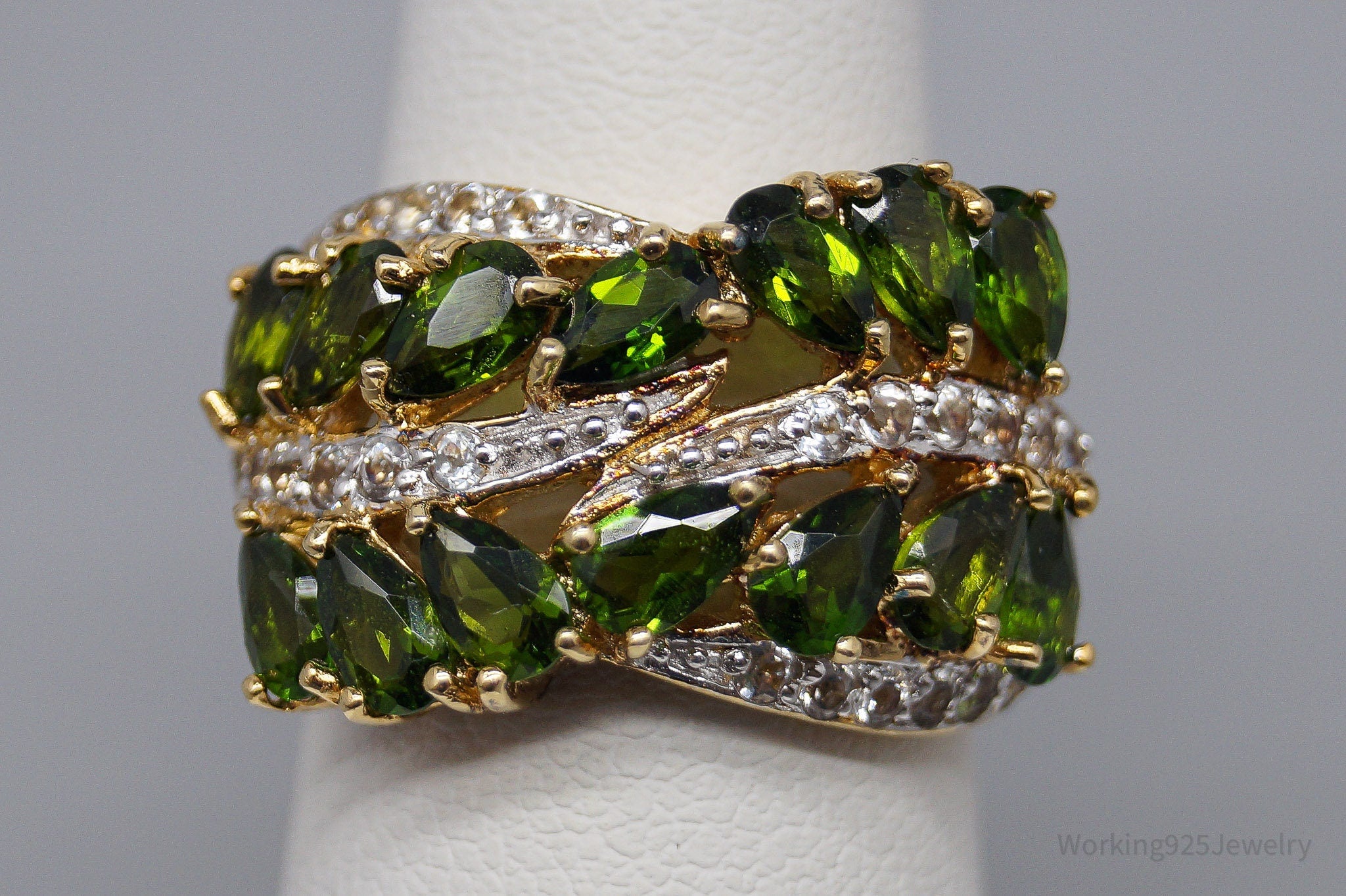 QVC Green Chrome Diopside & White Topaz Gold Over Sterling Silver Ring - Size 6