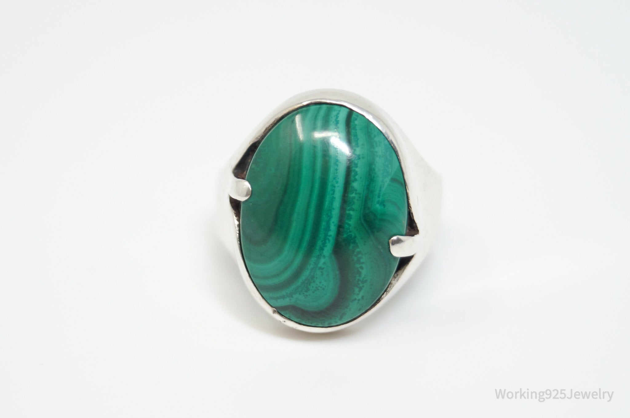 Vintage Southwestern Malachite Sterling Silver Ring - Sz 7