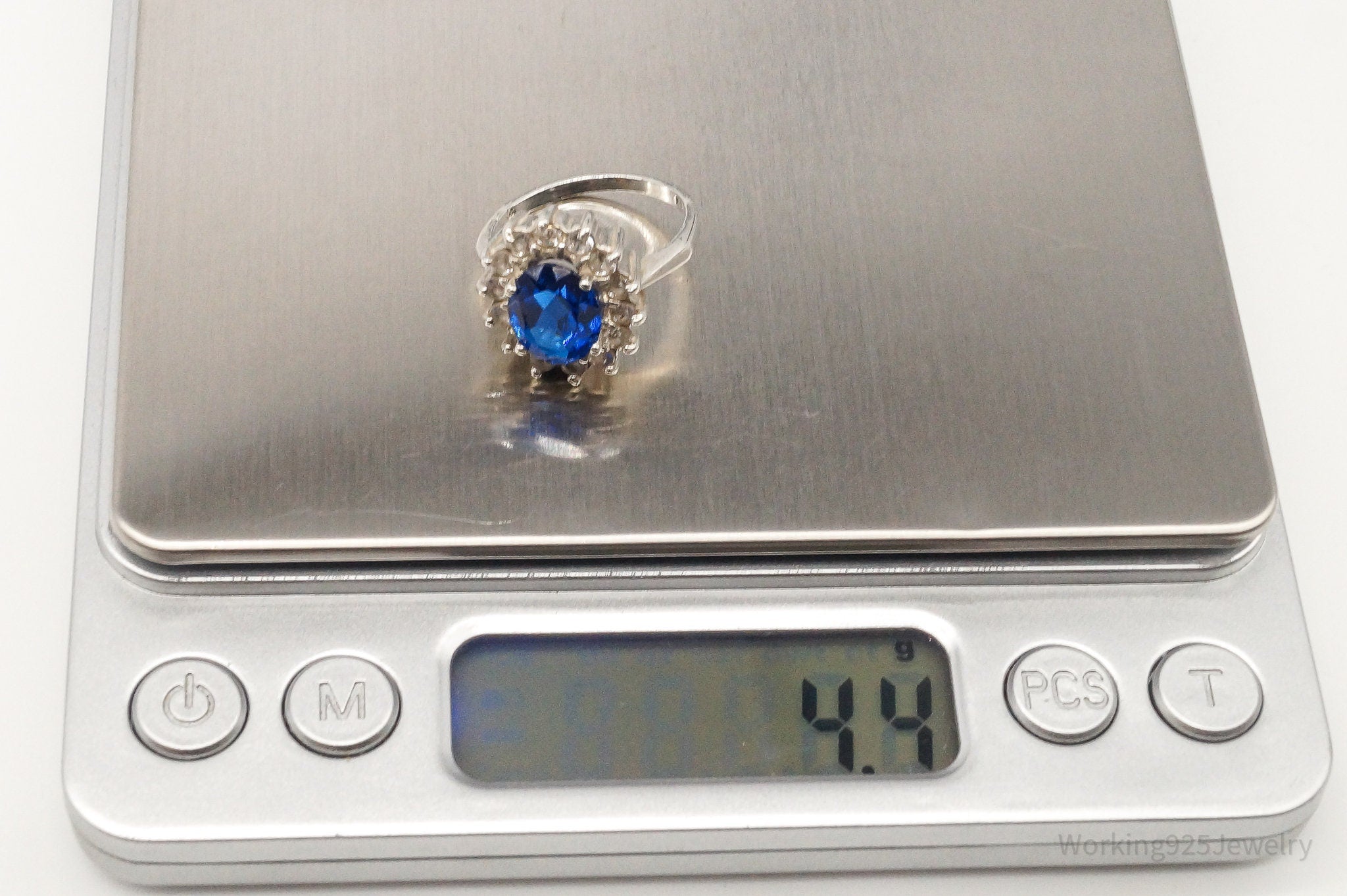 Vintage Dark Blue Topaz Birmingham Sterling Silver Ring - Size 6.5