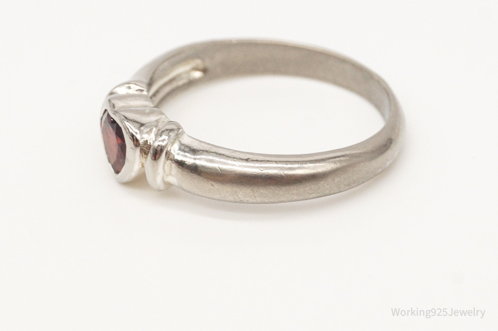 Vintage FAS Garnet Rhodium Plate Over Sterling Silver Ring - Size 7.5