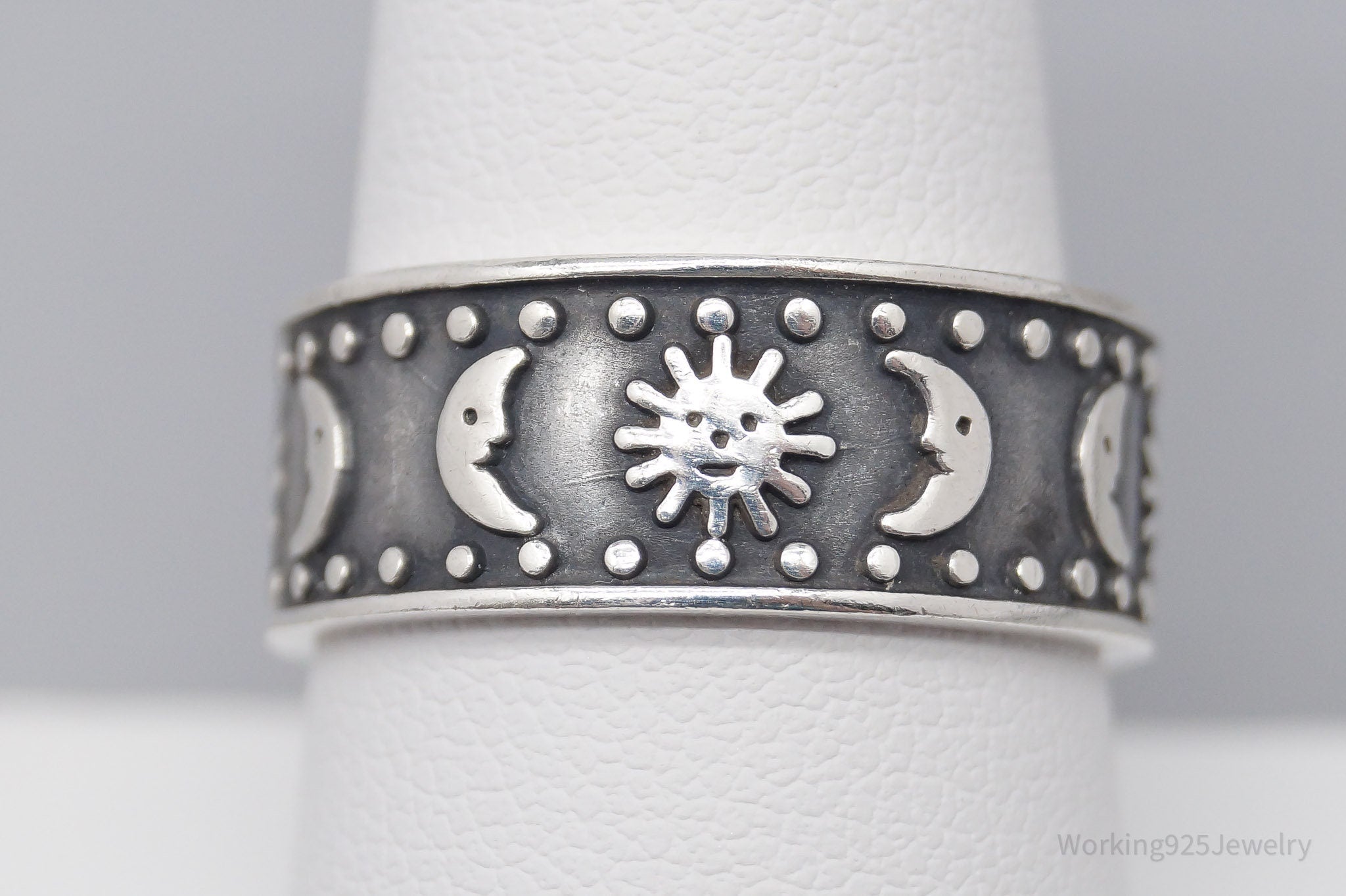 Vintage Suns & Moons Sterling Silver Band Ring - Size 8.75