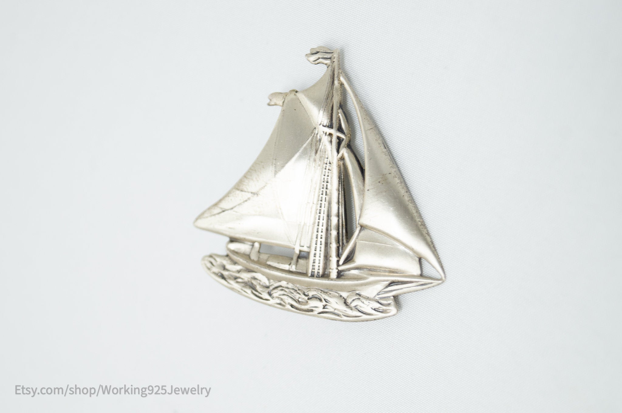 Vtg Designer Danecraft Large Sailboat Sterling Silver Pin Brooch