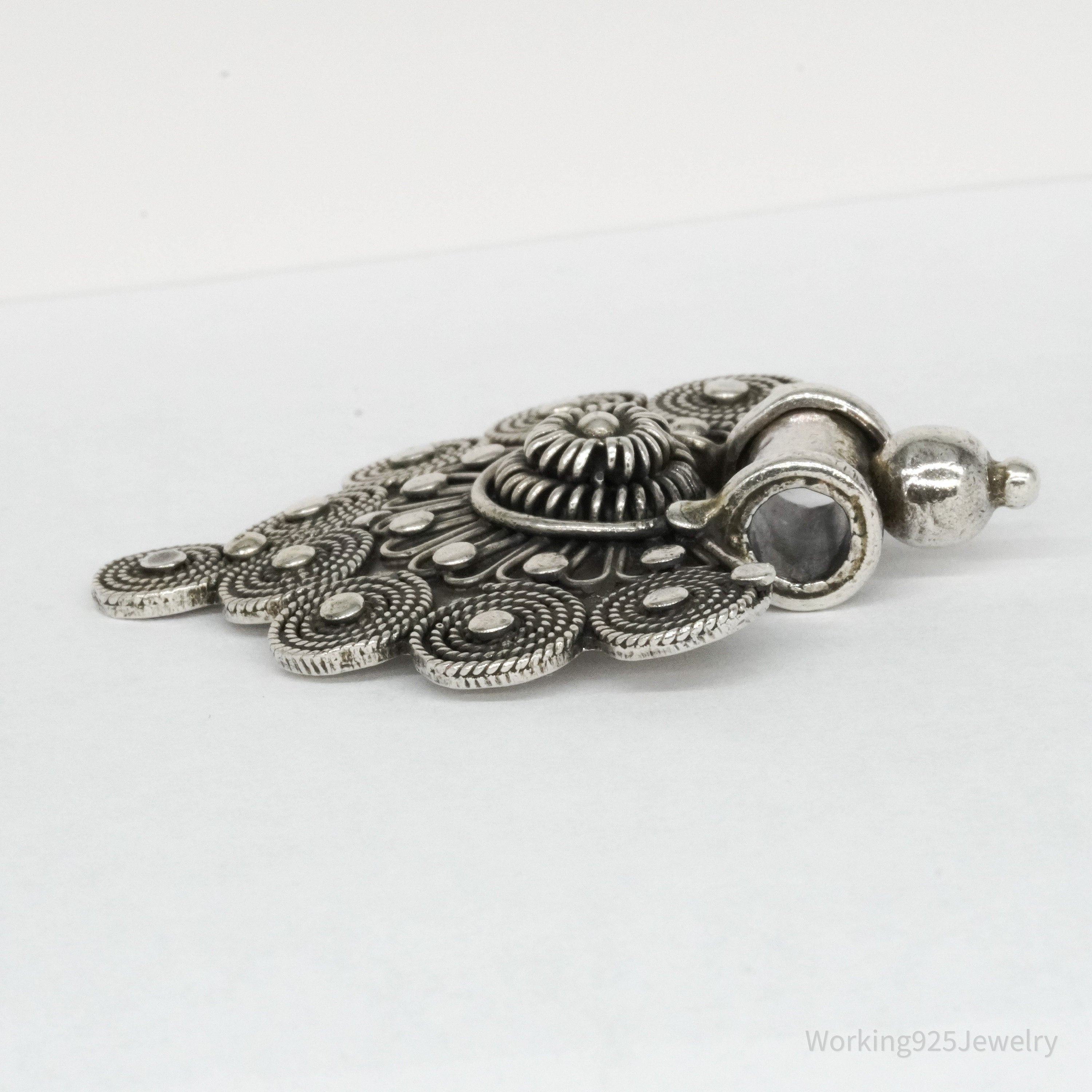 Vintage Large Filigree Ornate Sterling Silver Pendant