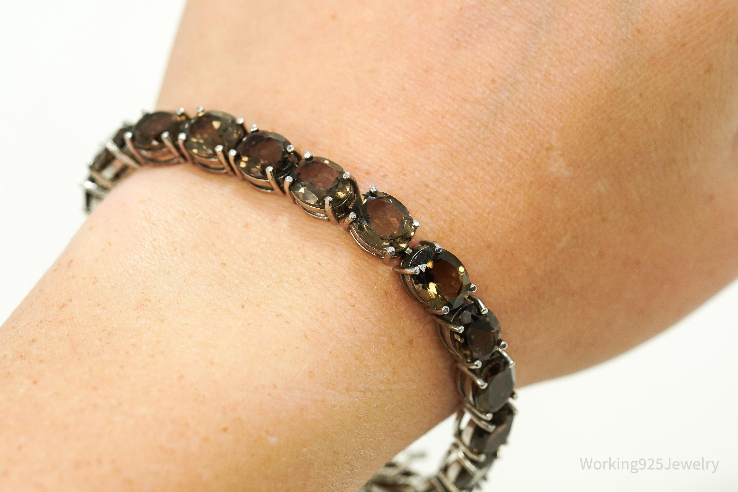 Vintage Smoky Topaz Sterling Silver Bracelet - 7.5"