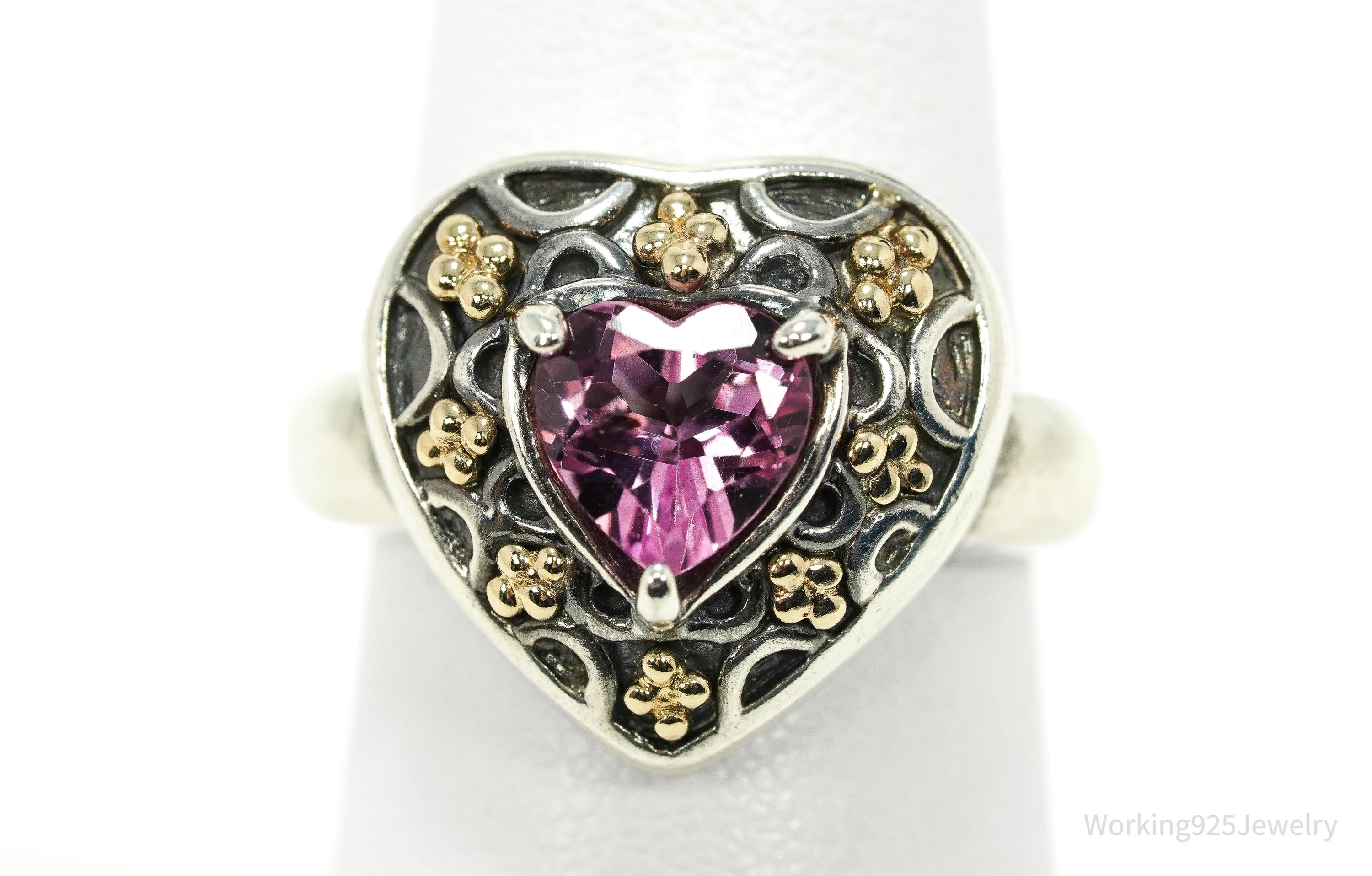 Vintage SLV Pink Topaz 14K Yellow Gold Sterling Silver Ring - Size 7