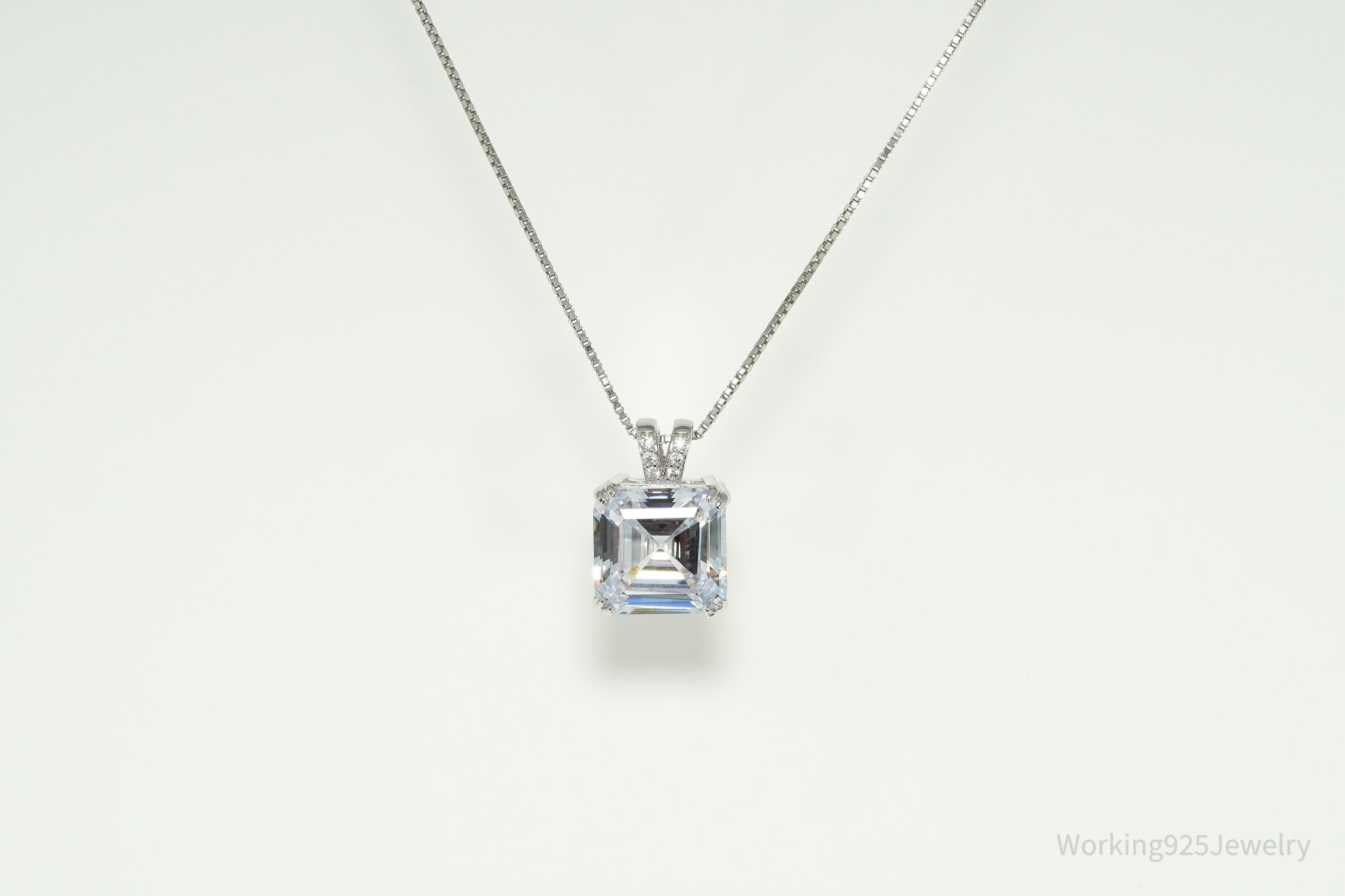 Vintage Bradford Exchange Large Cubic Zirconia Sterling Silver Necklace 20"