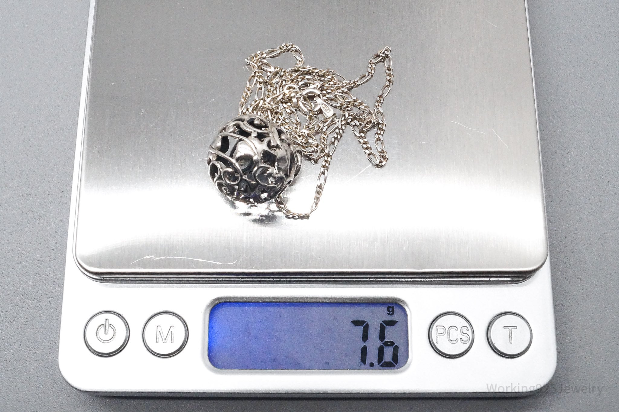 Vintage Ivy Wrapped Ball Sterling Silver Necklace 20"