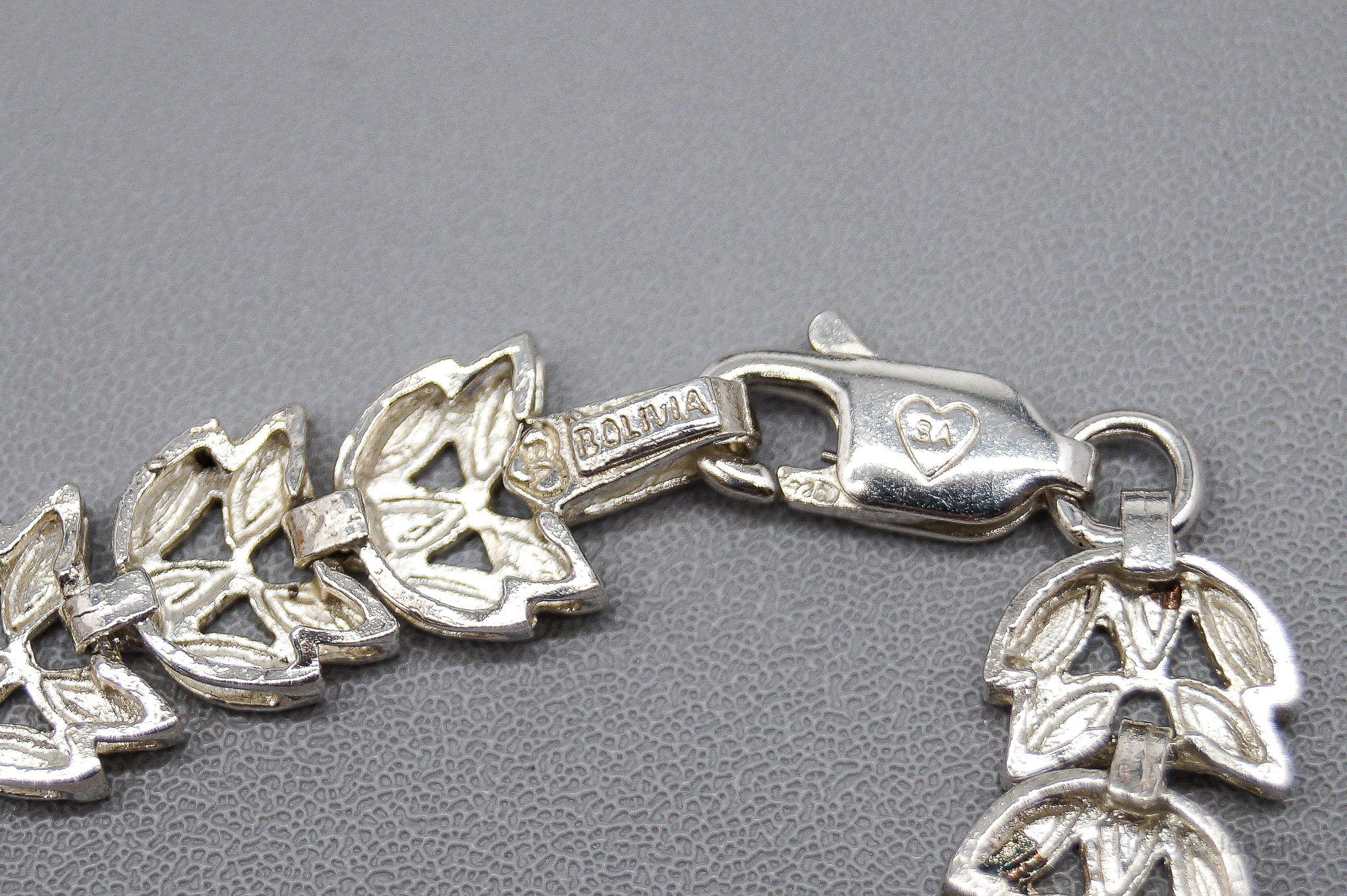 Vintage Bolivian Leaf Pattern Sterling Silver Bracelet 7.5"