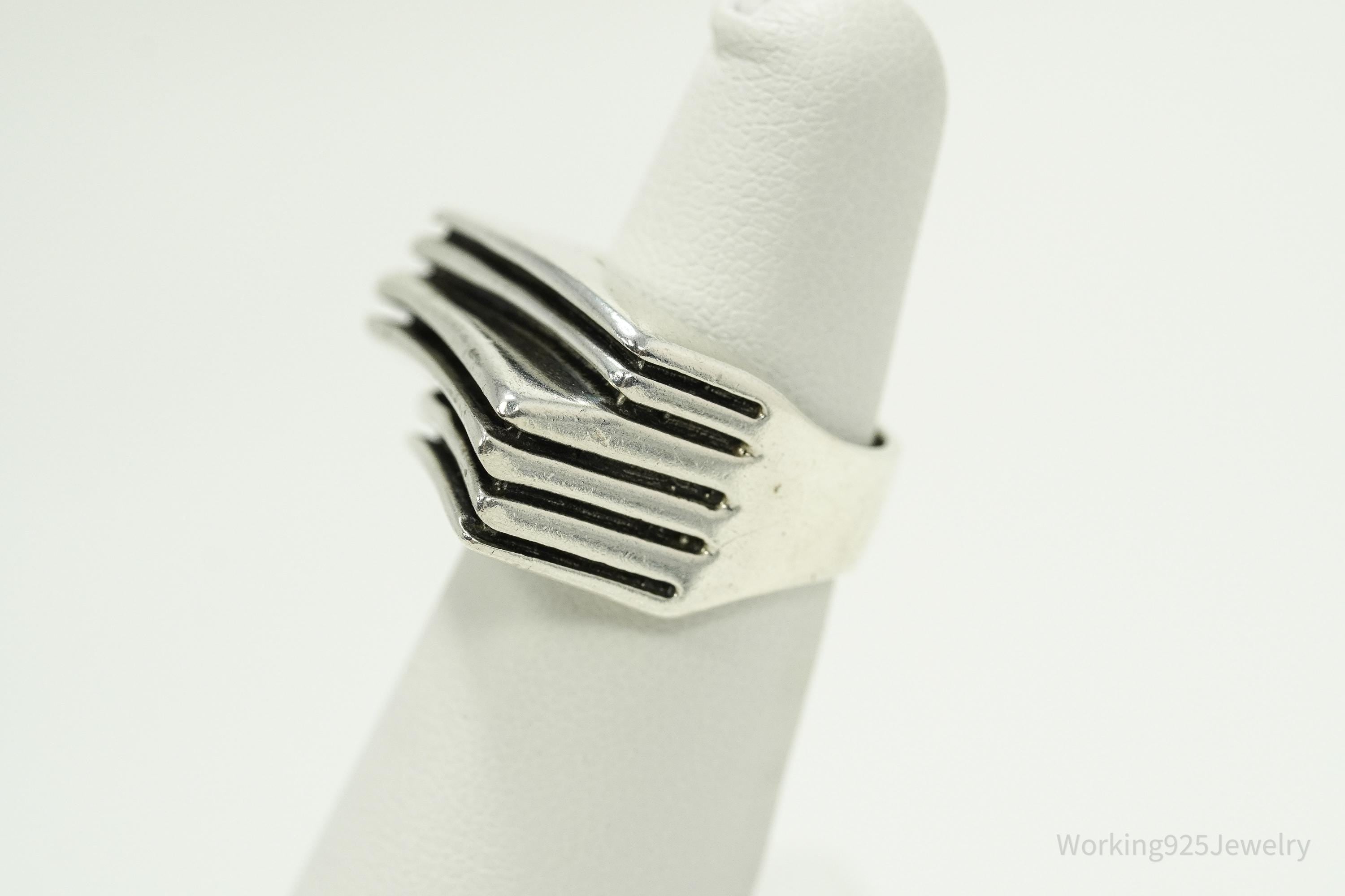 Vintage Chunky Modernist Style Sterling Silver Ring - Size 5.75